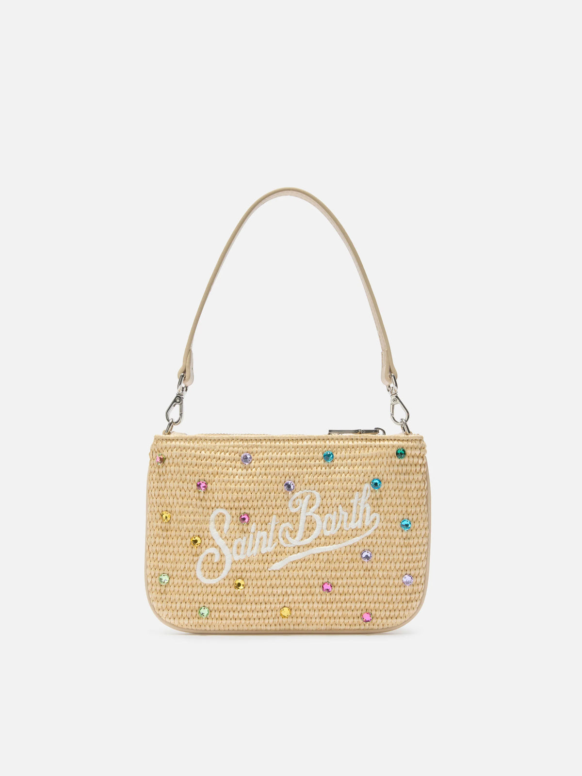 Mini Parisienne pouch with removable shoulder strap and multicolor rhinestones