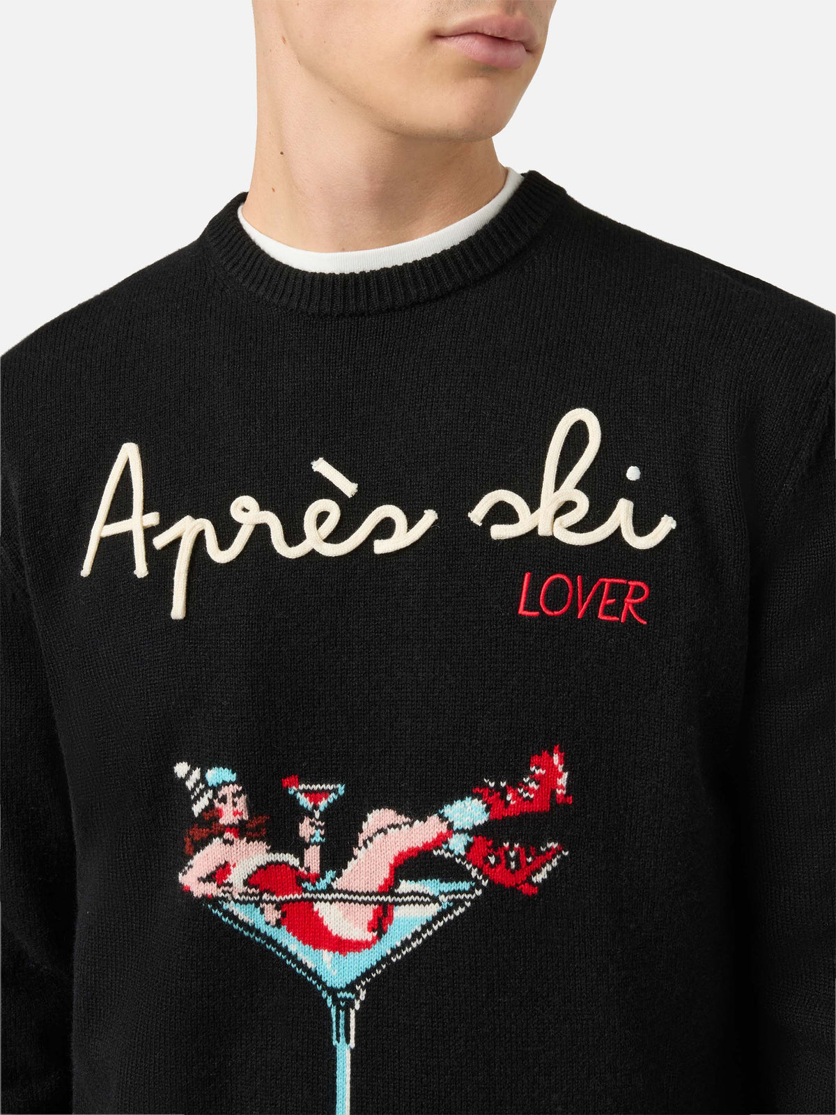 Black sweater Heron with Apres ski lover embroidery