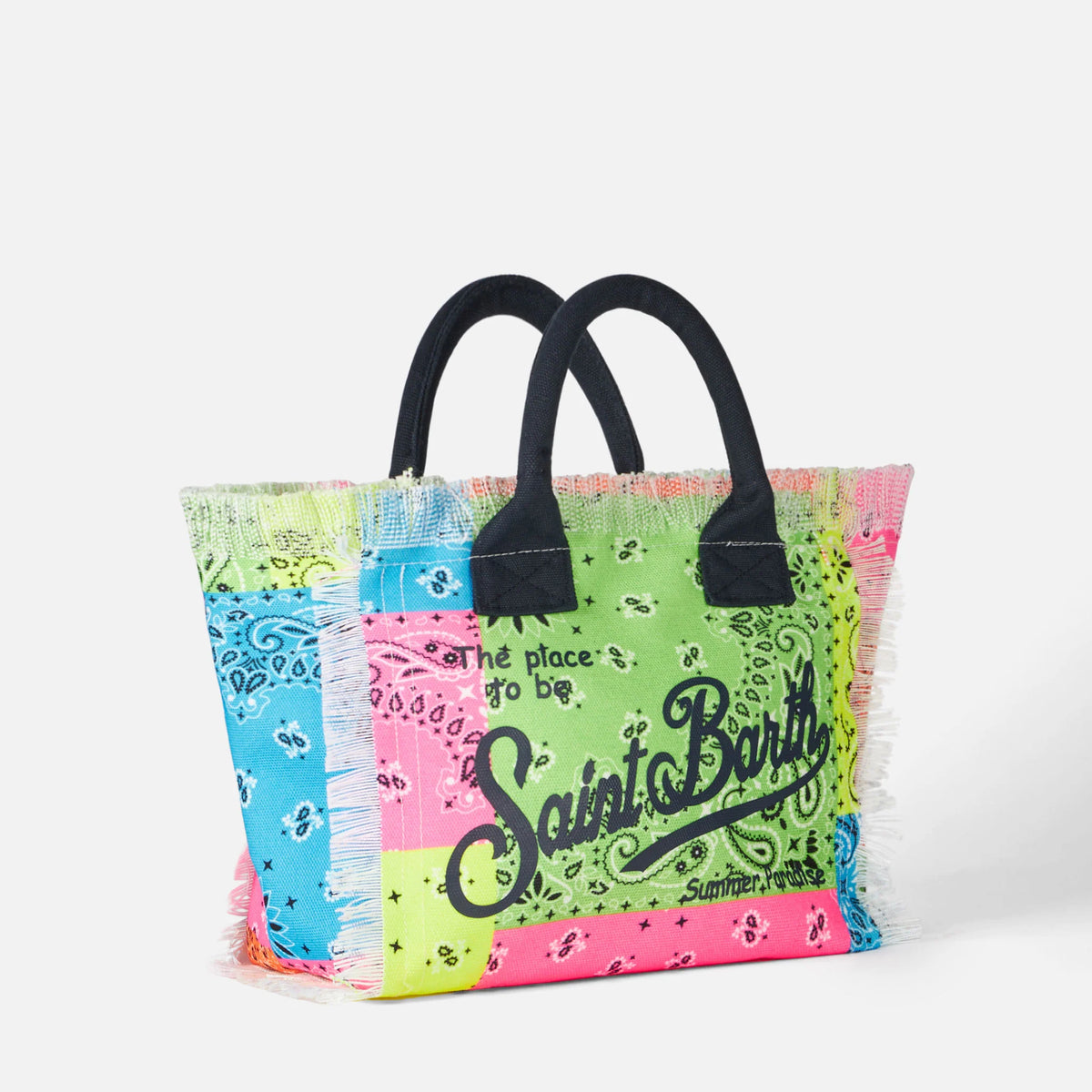 Colette multicolor fluo bandanna print canvas handbag