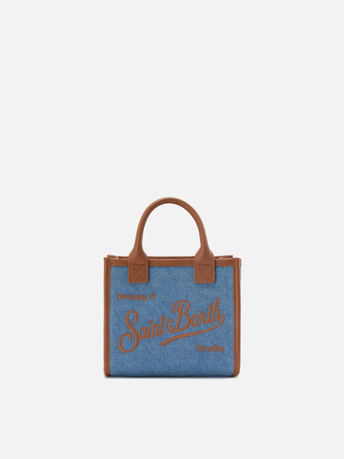 Vanity mini denim and pebbled leather bag