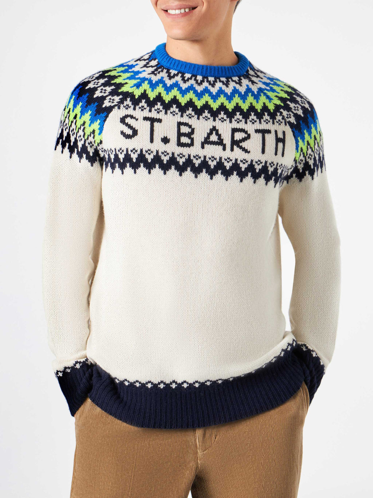 Crewneck sweater Heron with fair-isle jacquard