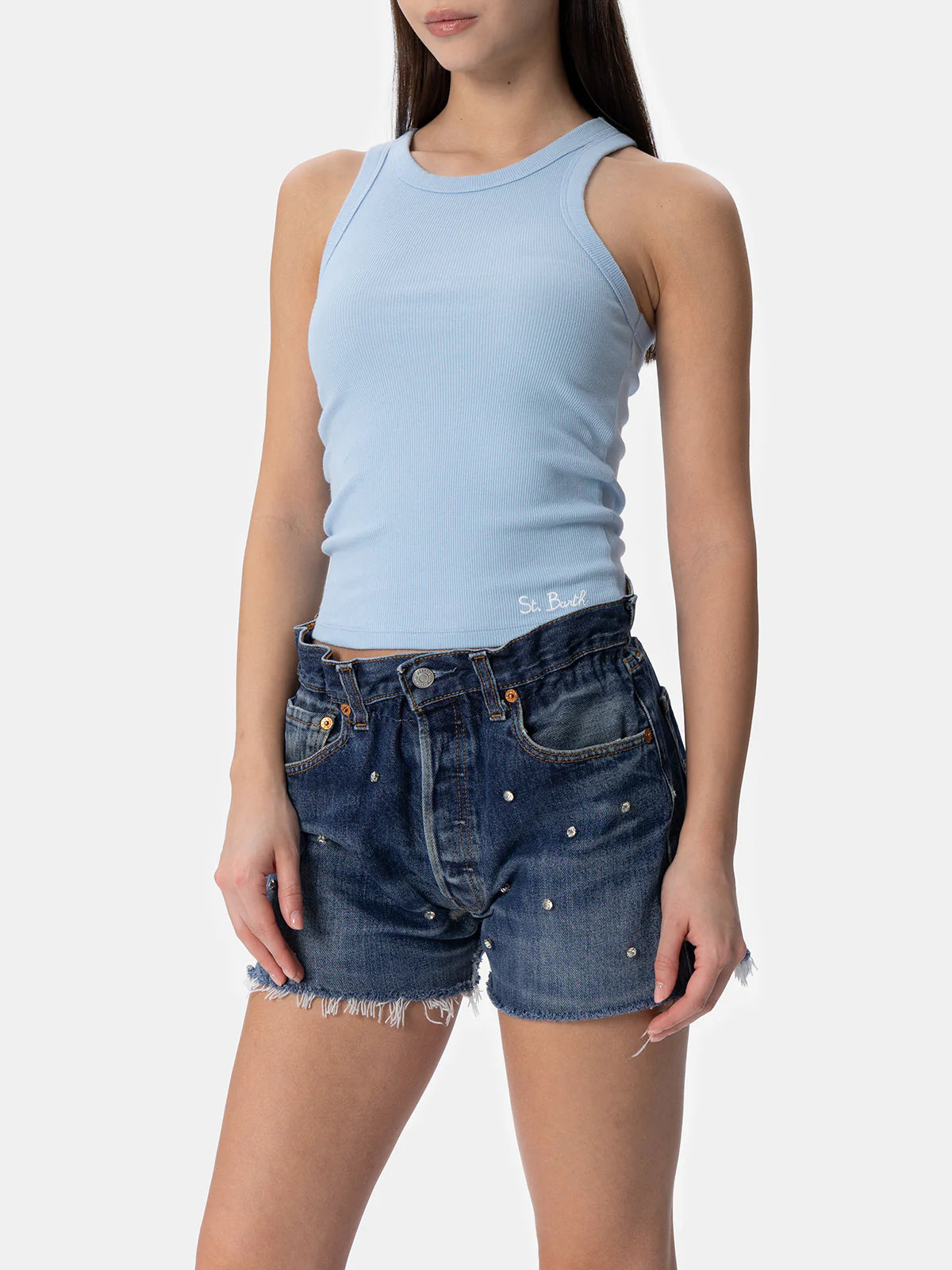 Ada light blue ribbed cotton tank top