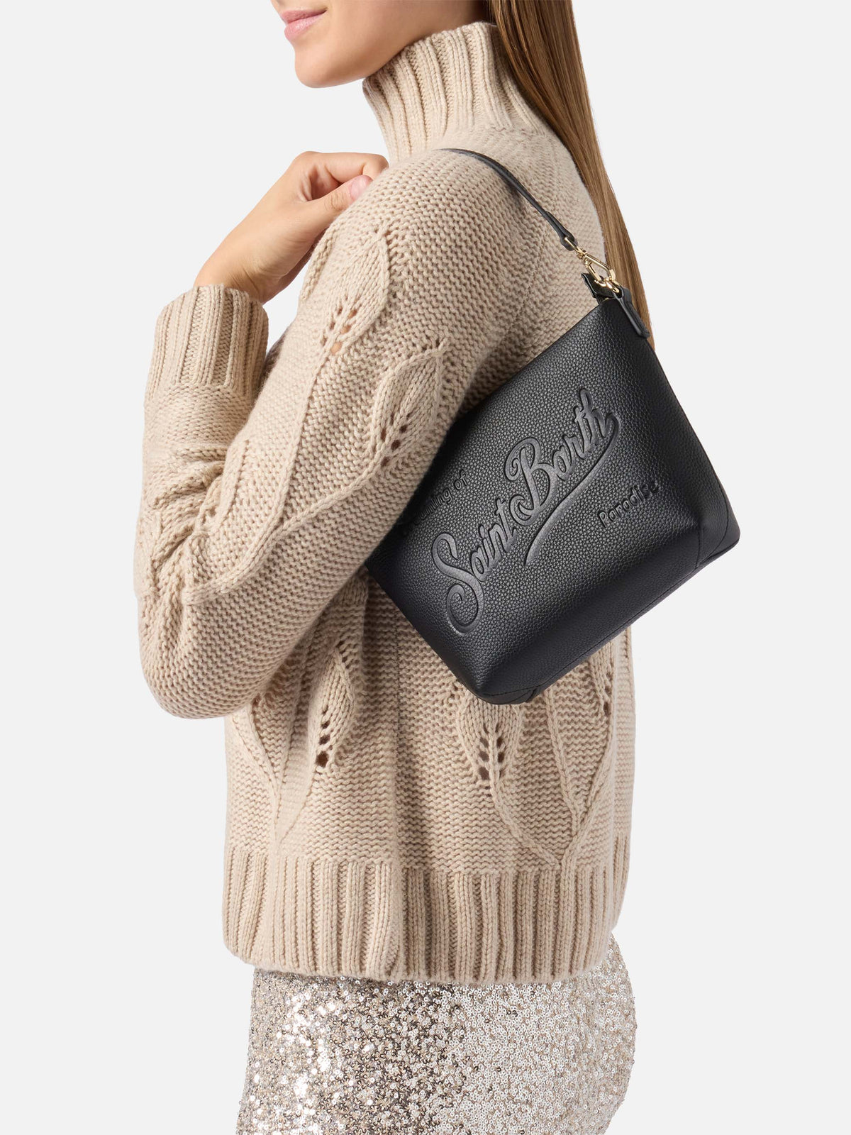 Aline Shoulder Bag in hammered black leather