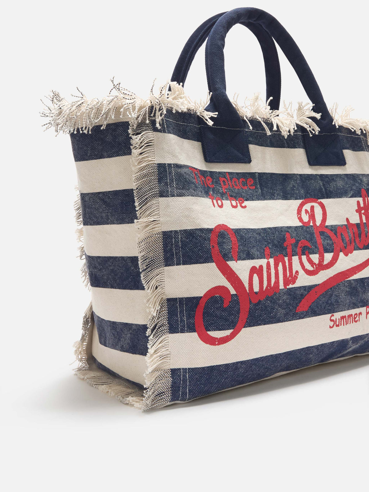 Blue canvas Vanity regular bag with horizontal stripes