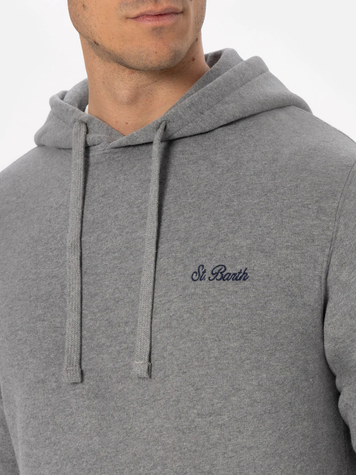 Tribeca cotton sweatshirt in grey melange solid color with logo embroidery