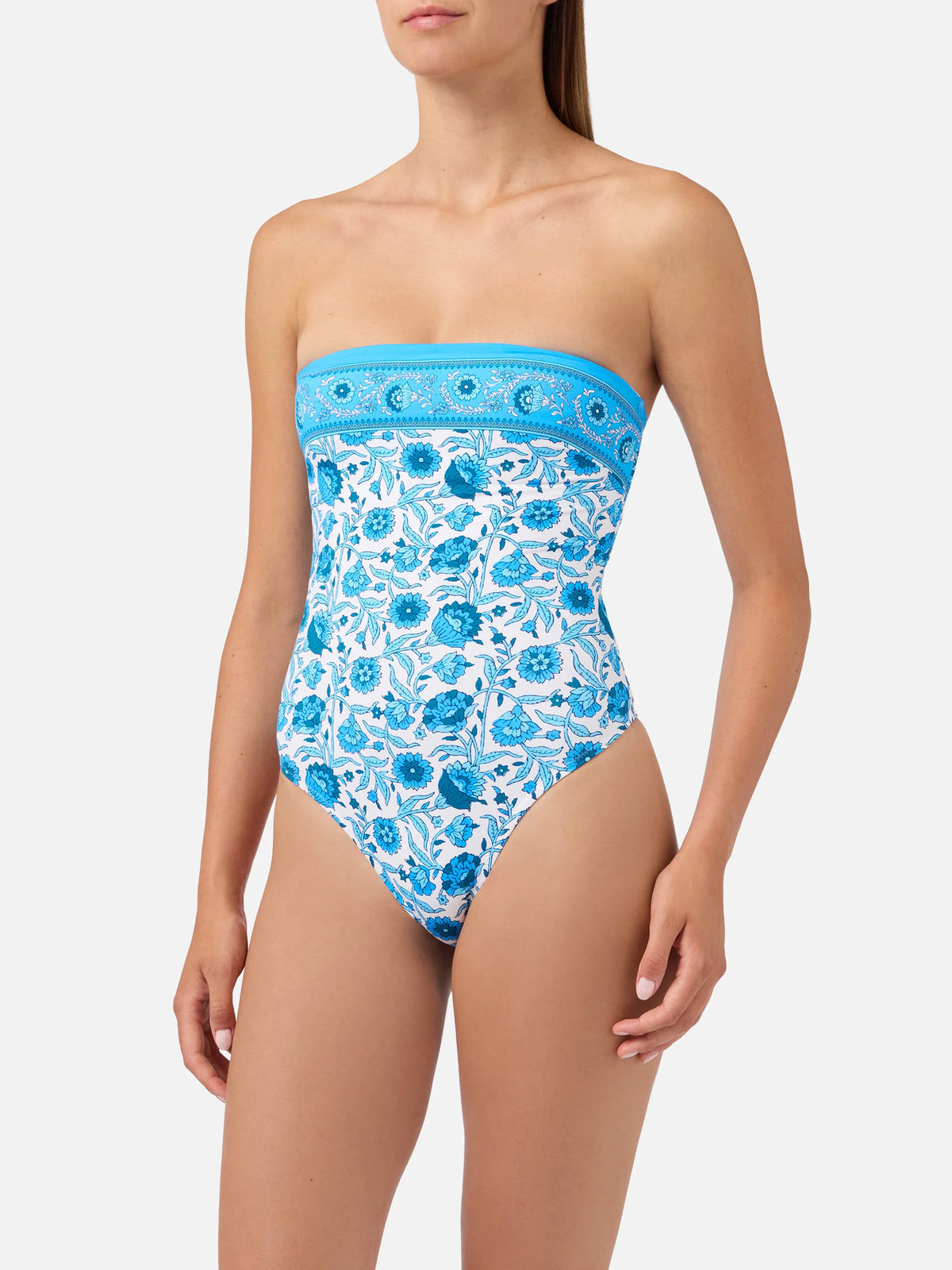 Khyra bandeau one-piece swimsuit with floral batik print