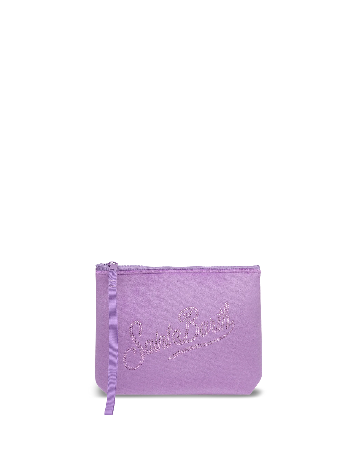 Aline lilac velvet pochette with Saint Barth rhinestone logo