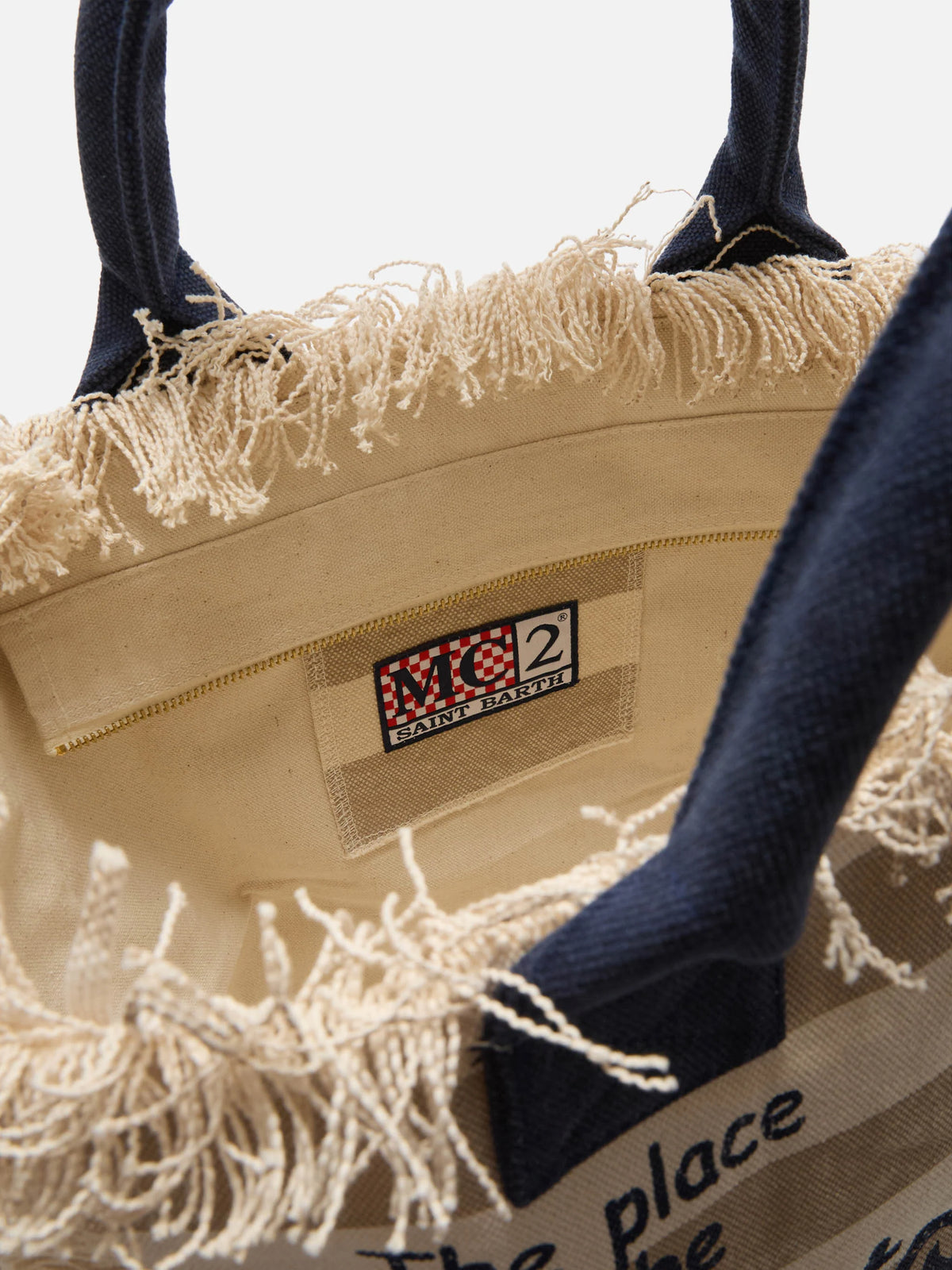 Beige canvas Vanity regular bag with horizontal stripes