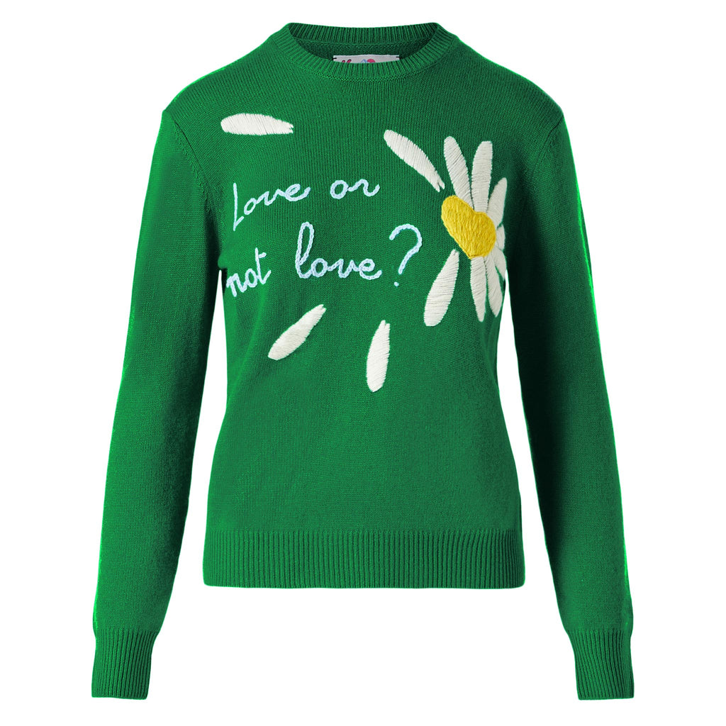 New Queen green brushed sweater with Love or not embroidery