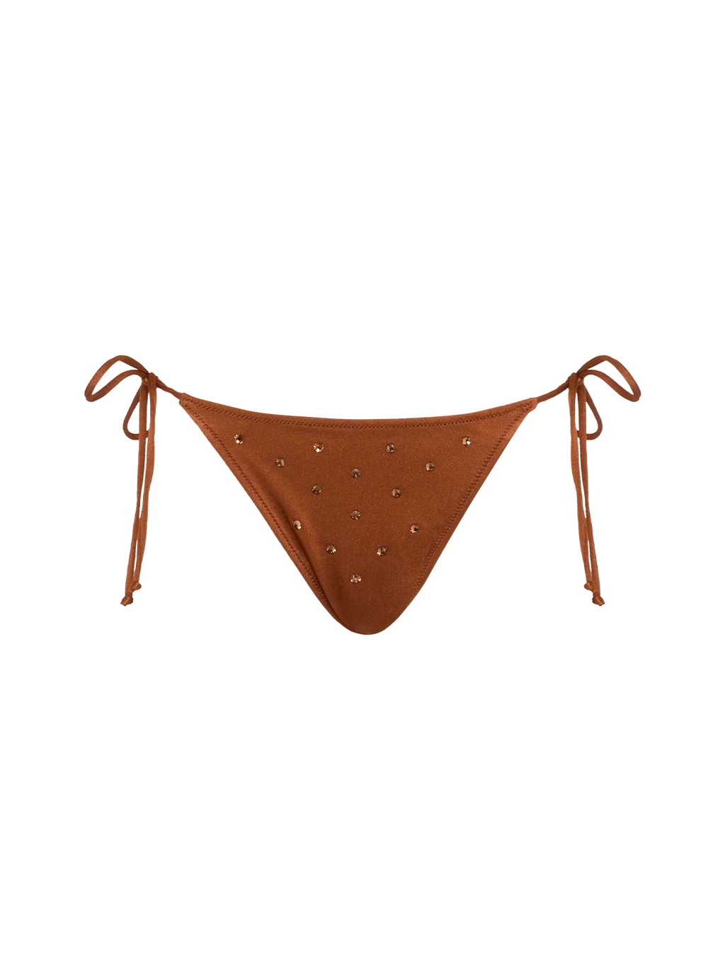Paloma Naomi plunging bralette bikini in brown with rhinestone embellishments