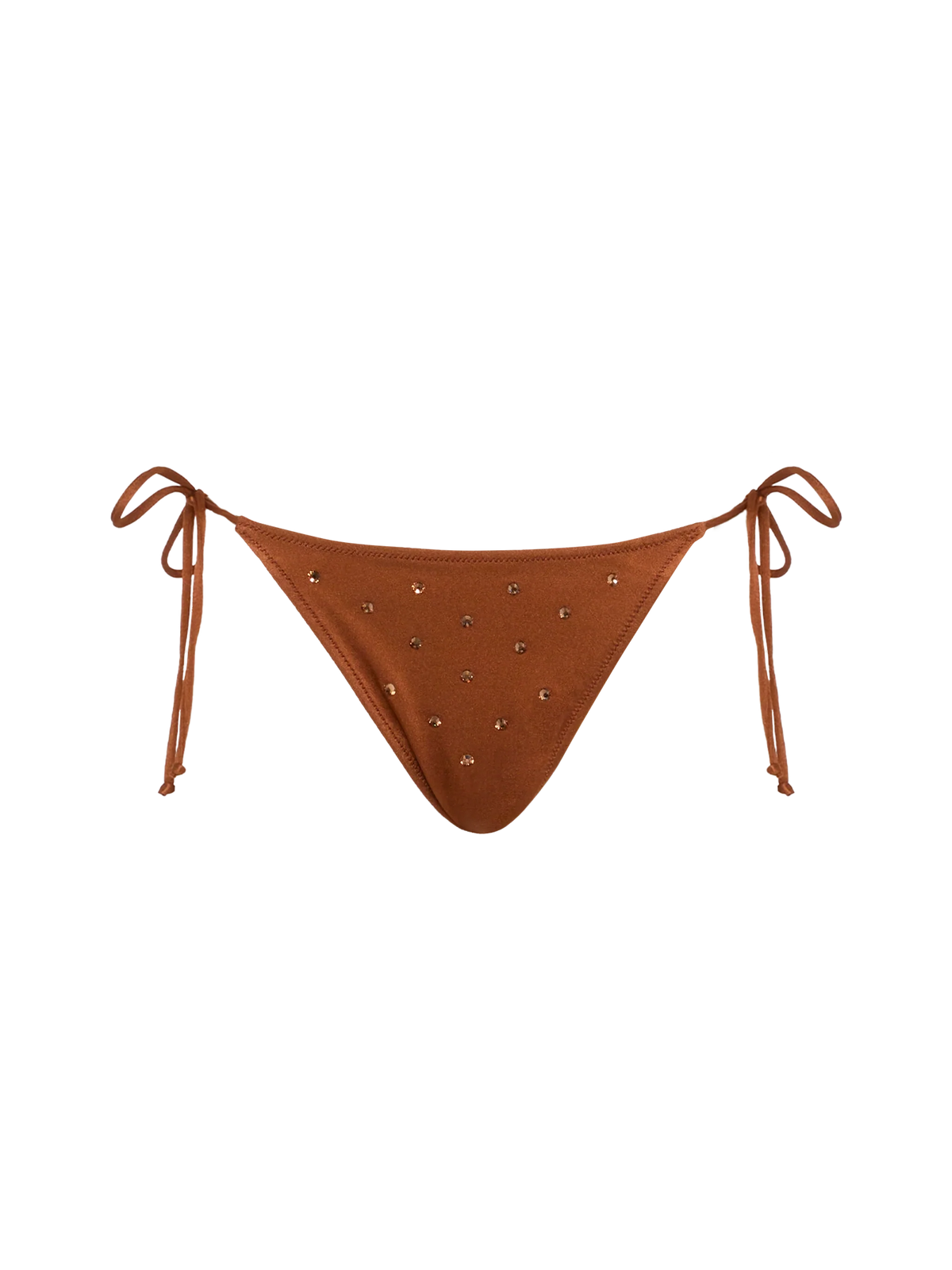 Paloma Naomi plunging bralette bikini in brown with rhinestone embellishments