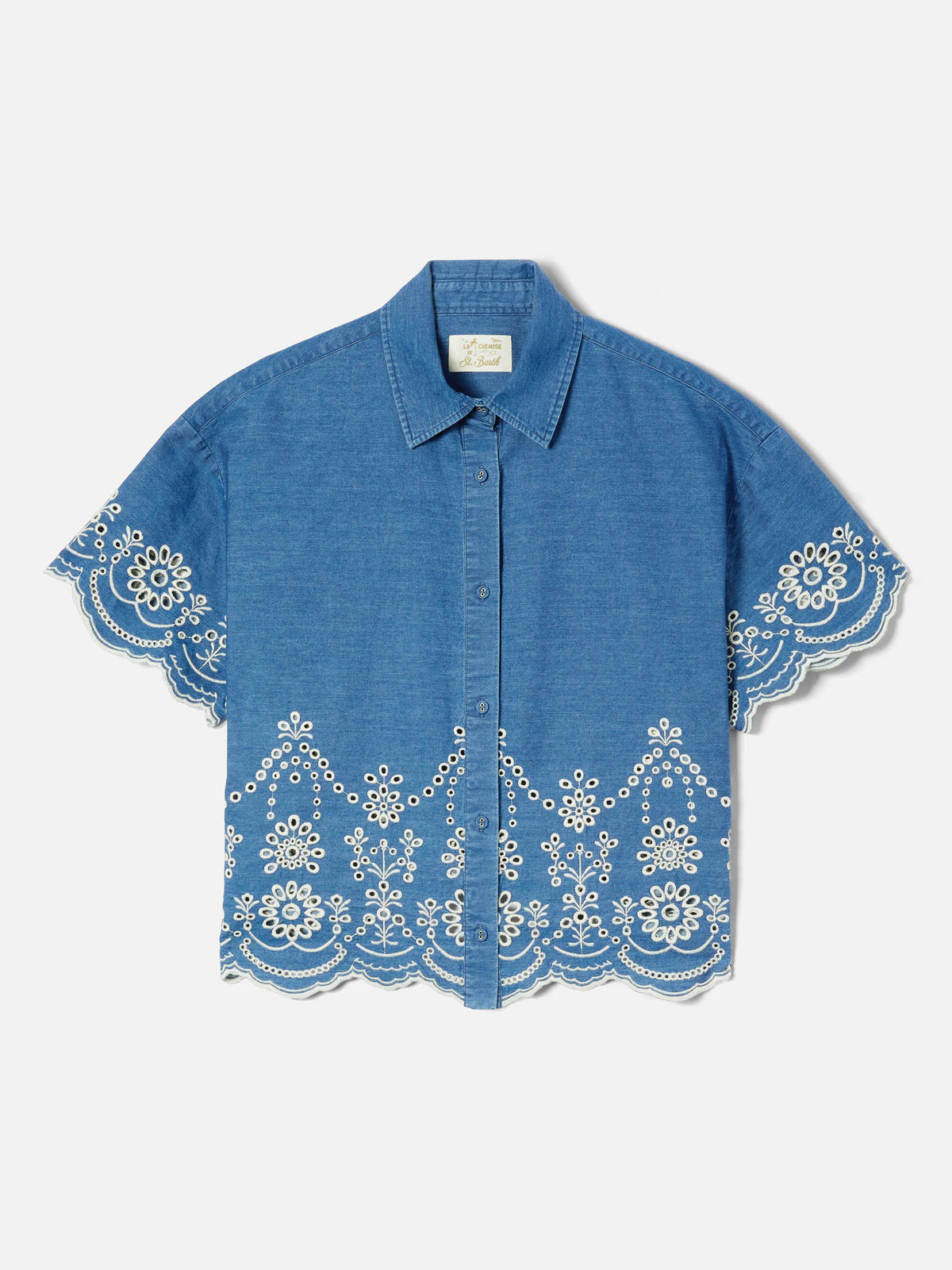 Clementine chambray shirt with floral embroidery