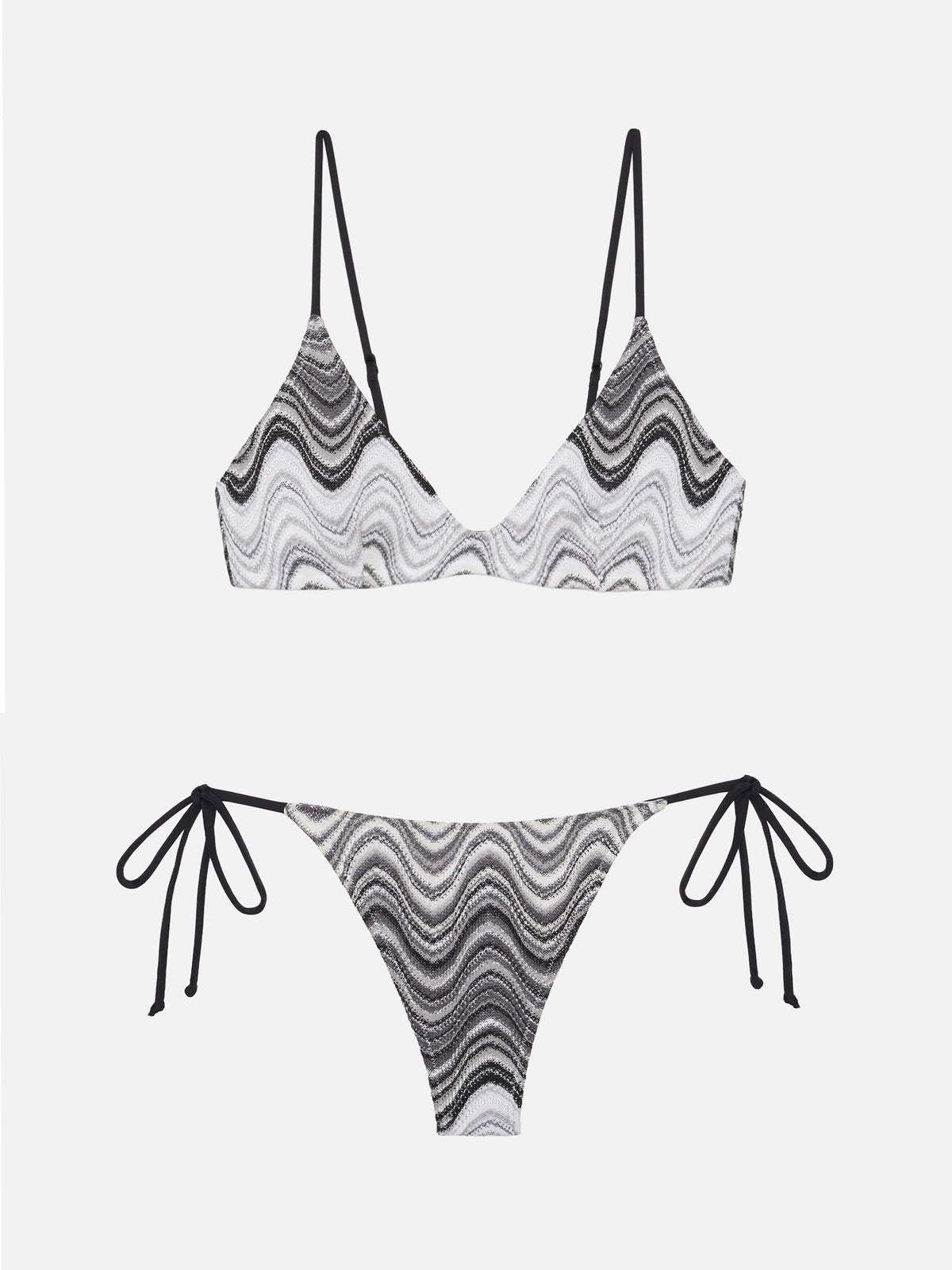 Paloma Norah deep neck bralette bikini in Rachel knit with wave pattern in brown