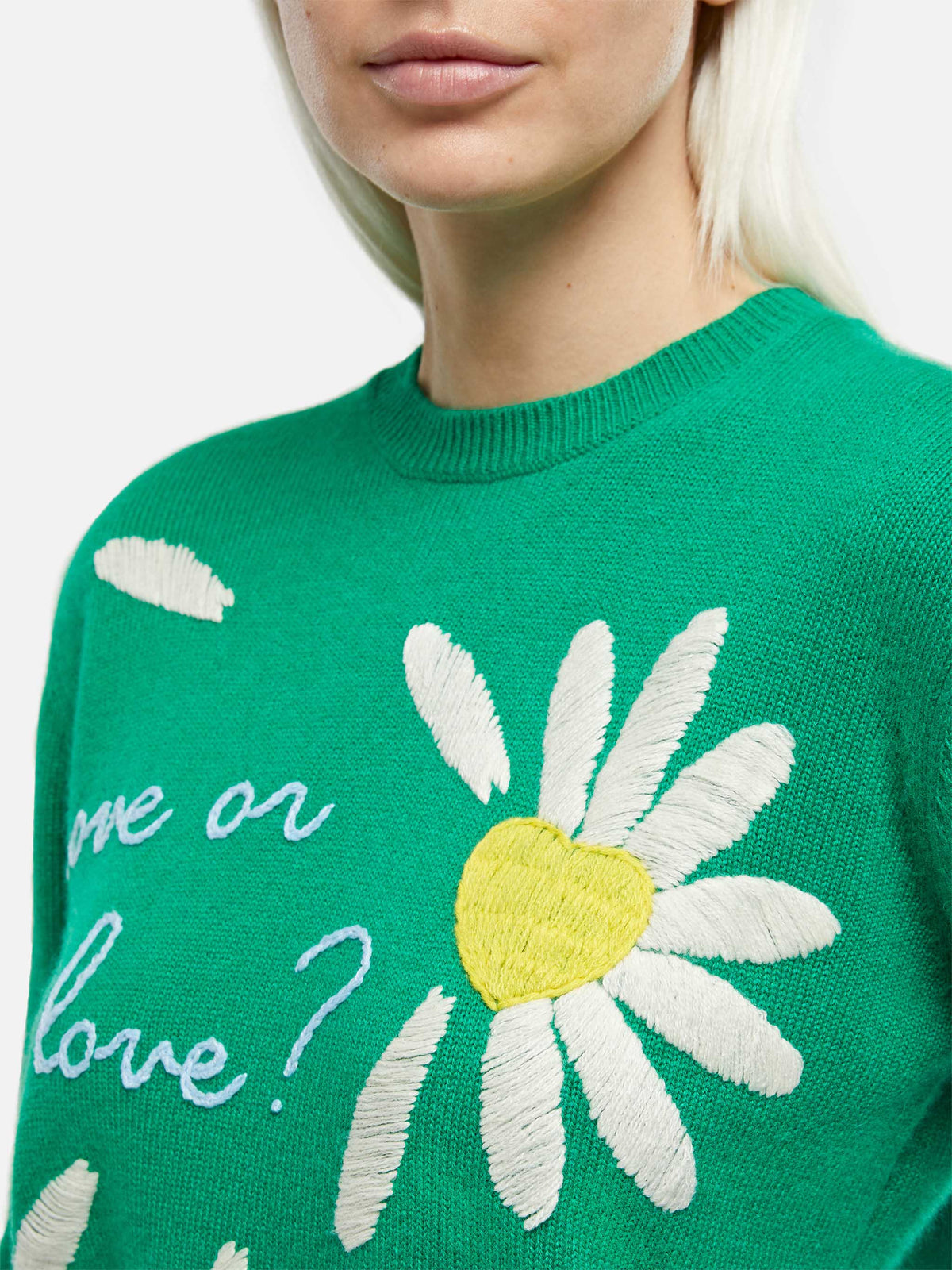 New Queen green brushed sweater with Love or not embroidery