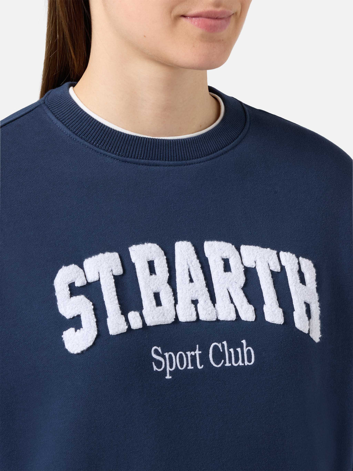 Blue Stardust sweatshirt with raised terry-effect logo and Sport Club embroidery