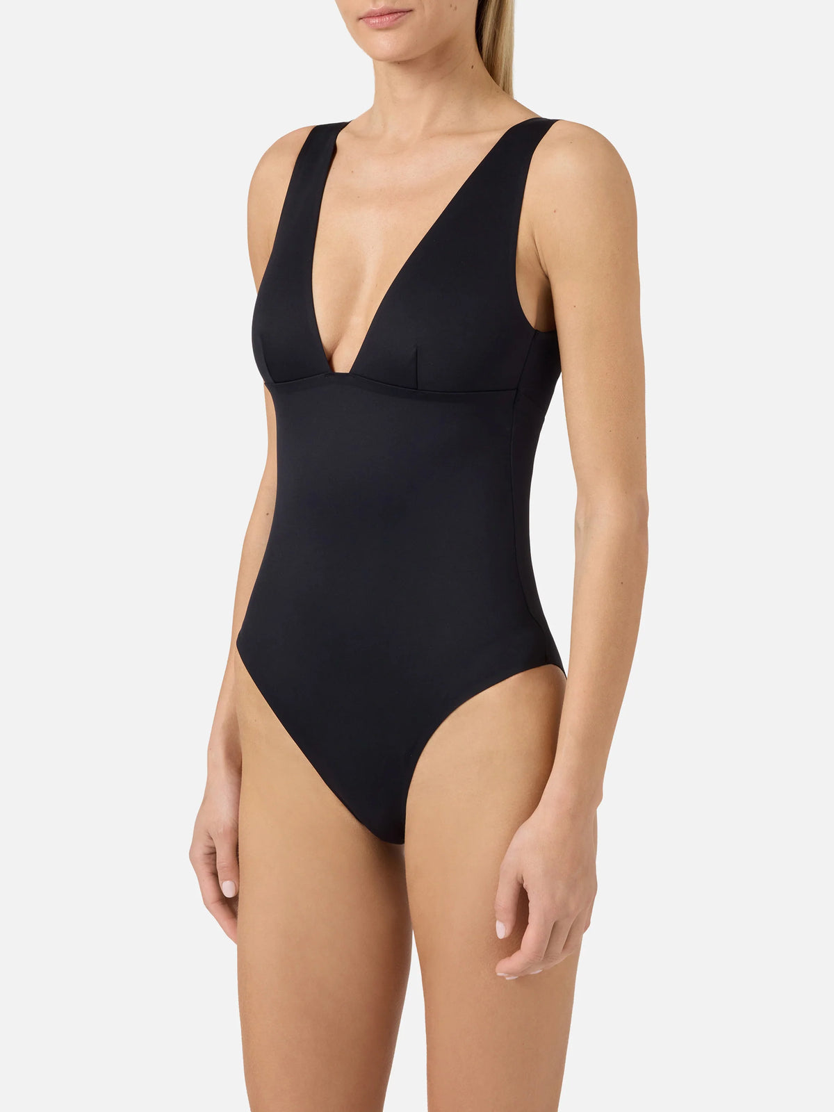 Calliope one-piece swimsuit in black technical fabric
