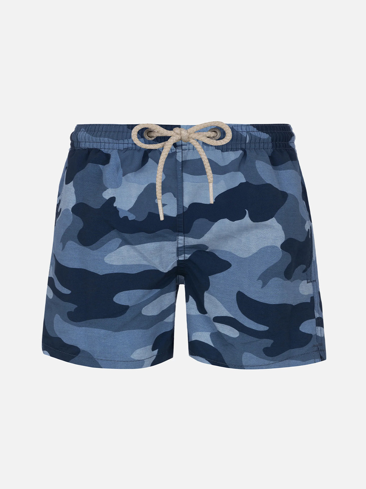 Boy mid-length Jean swim-shorts with camouflage print