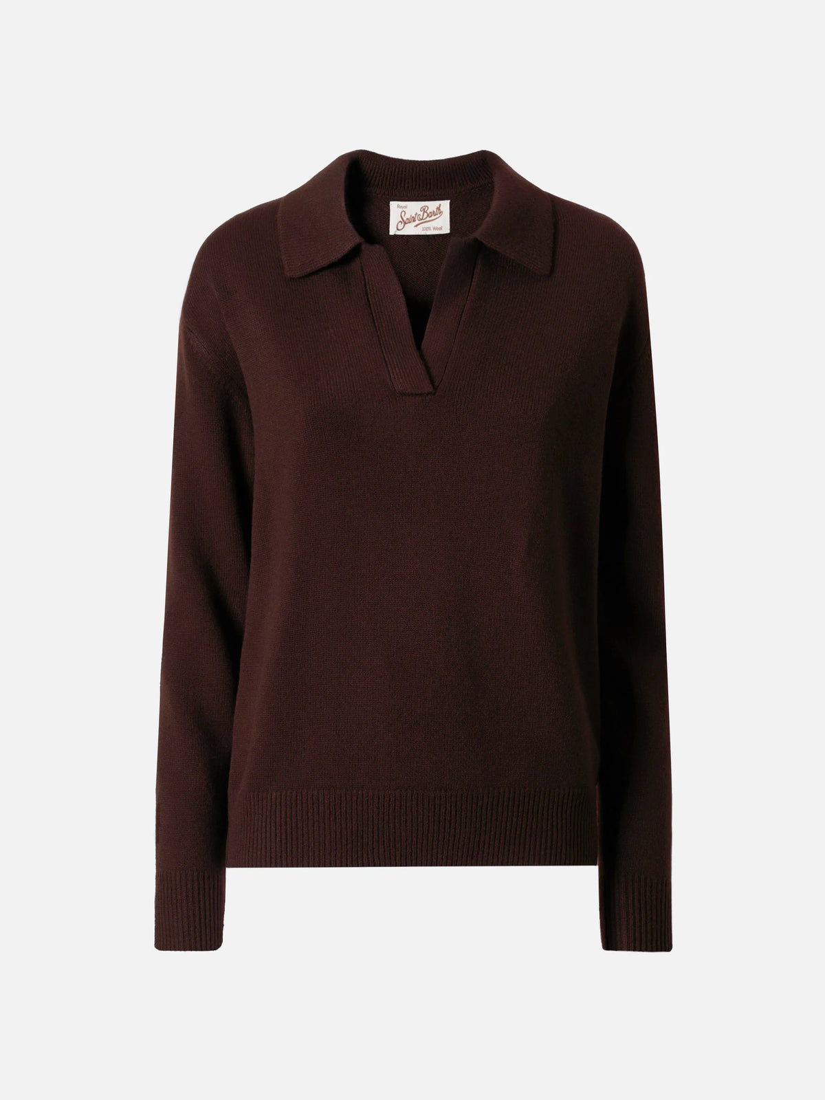 Brown Eze wool sweater with polo collar