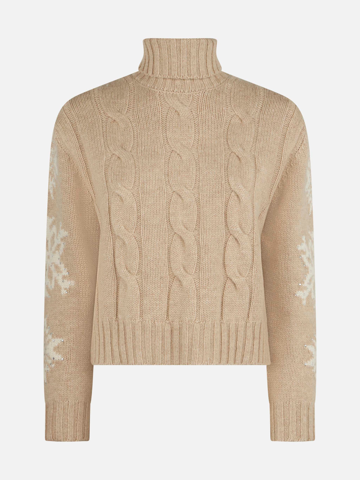 Adler beige cable knit turtleneck sweater with rhinestones