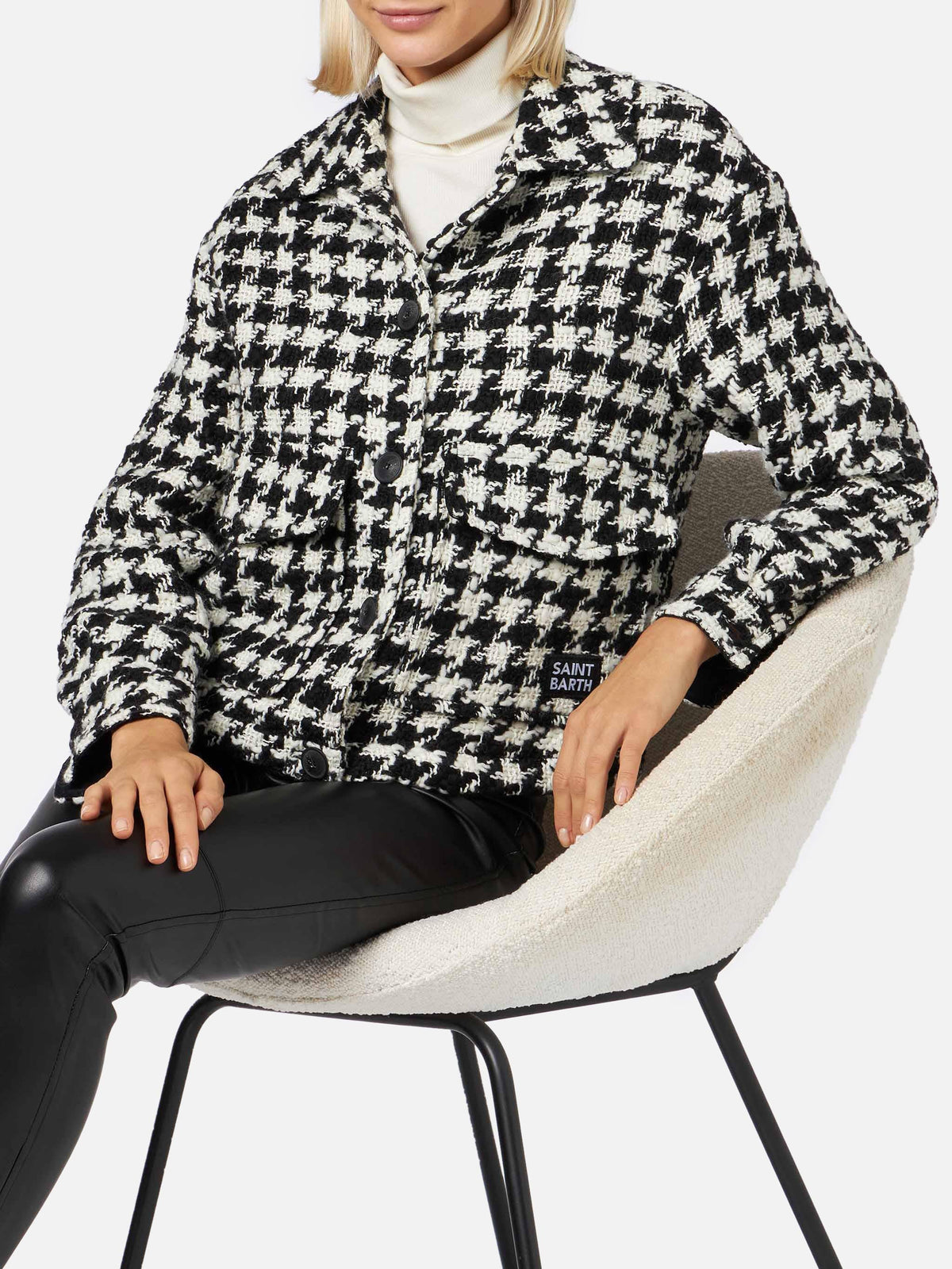 Katrine black and white houndstooth wool effect skirt