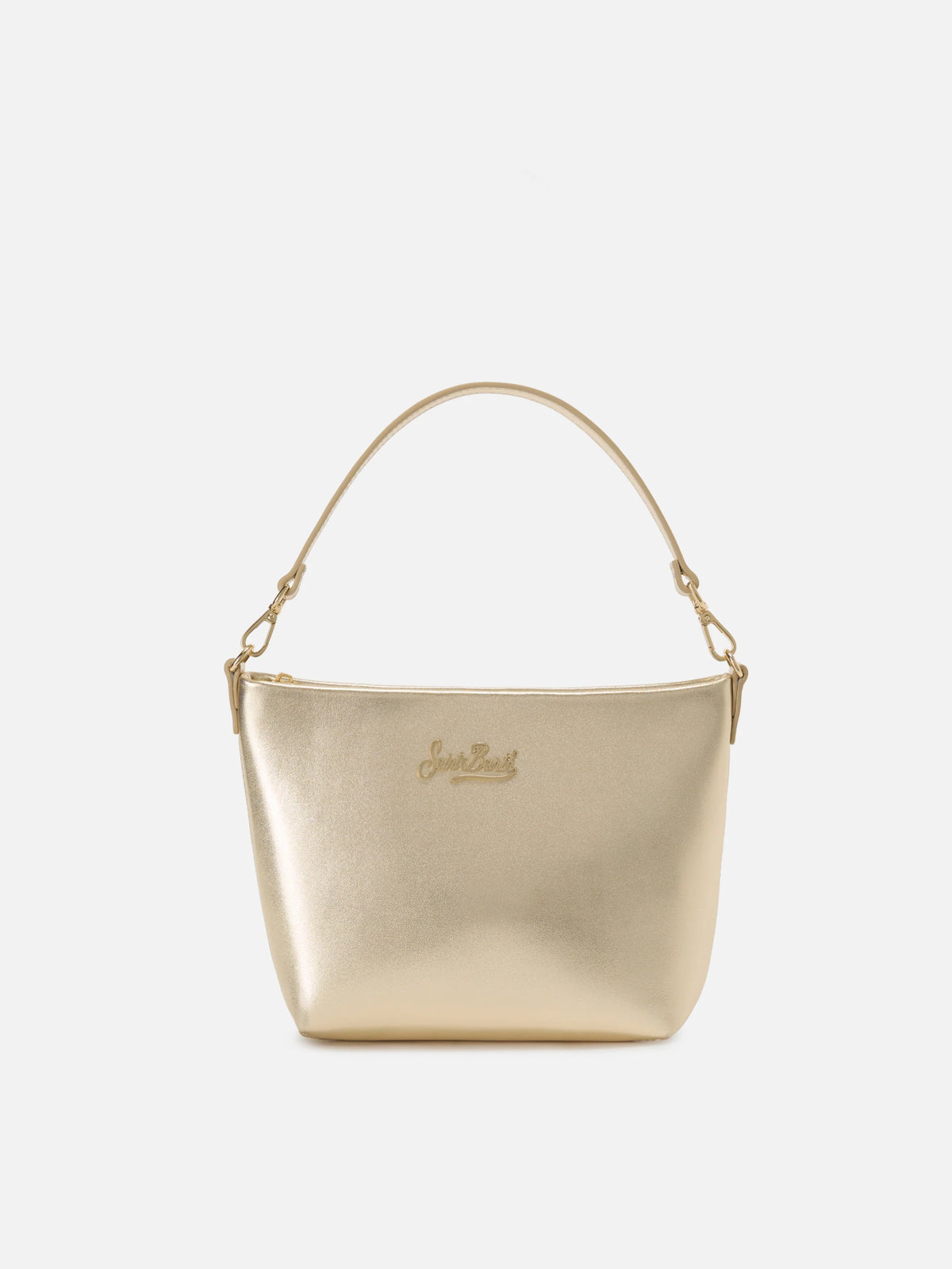 Aline bag in gold laminated leather with metal logo plaque