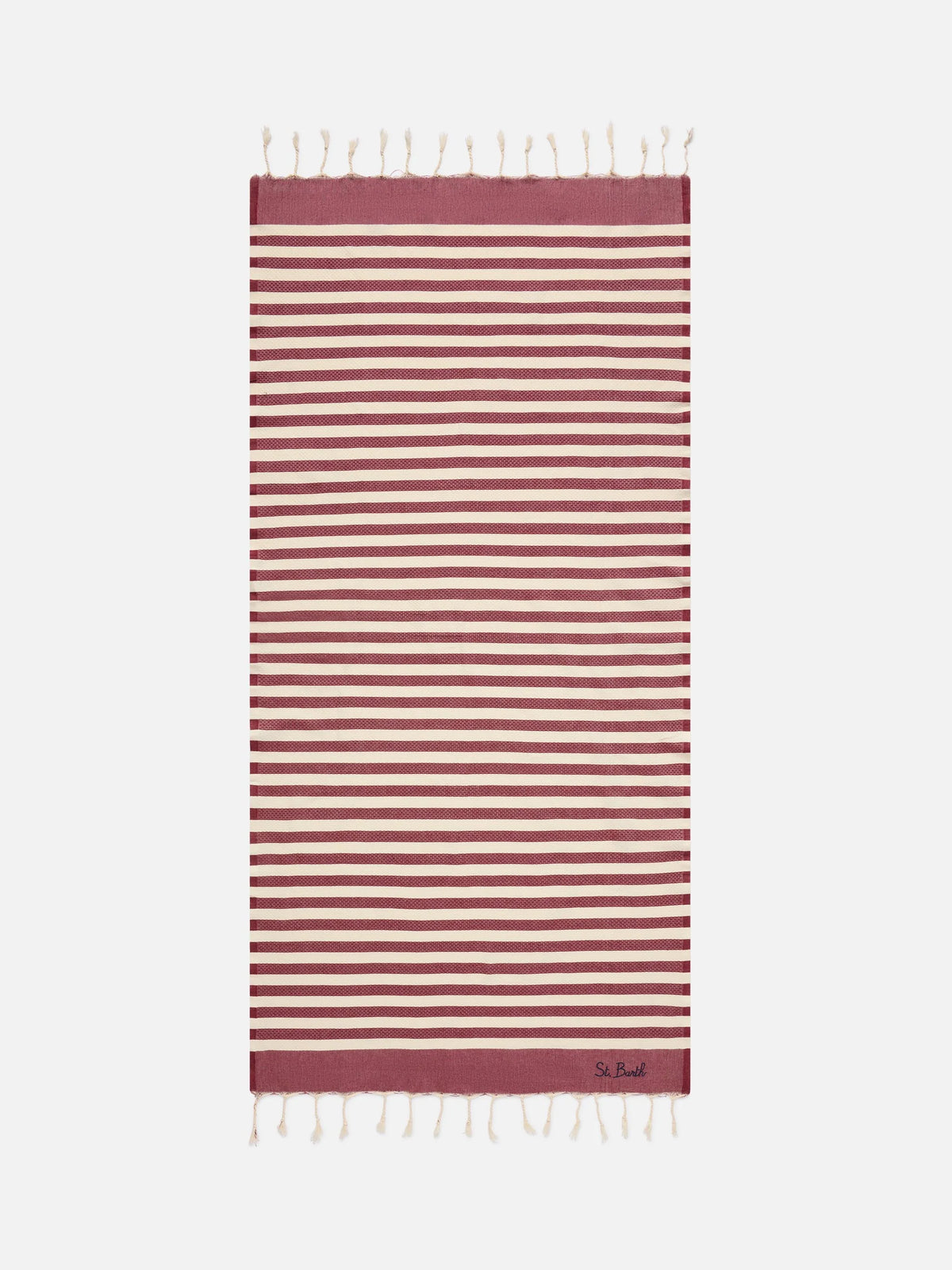 Foutas beach towel with burgundy and white stripes