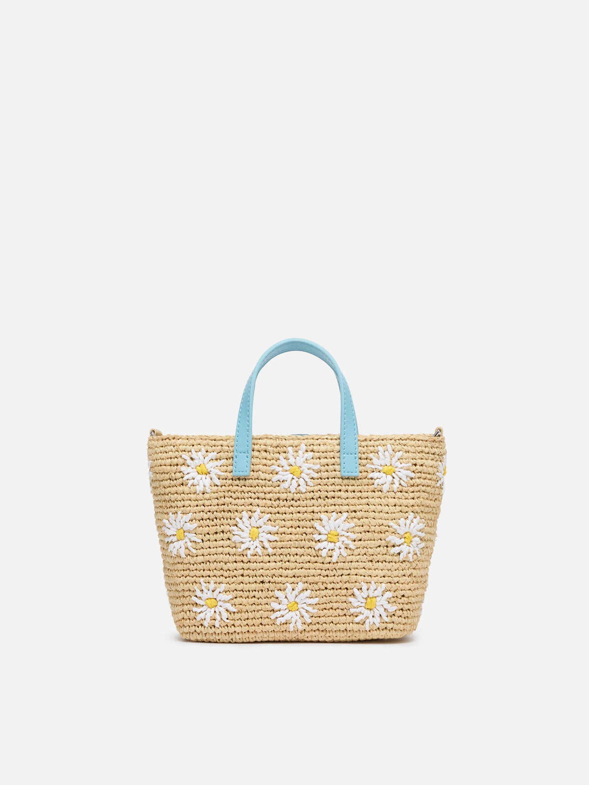 Beige Raffia City Mini bag with daisy embroidery