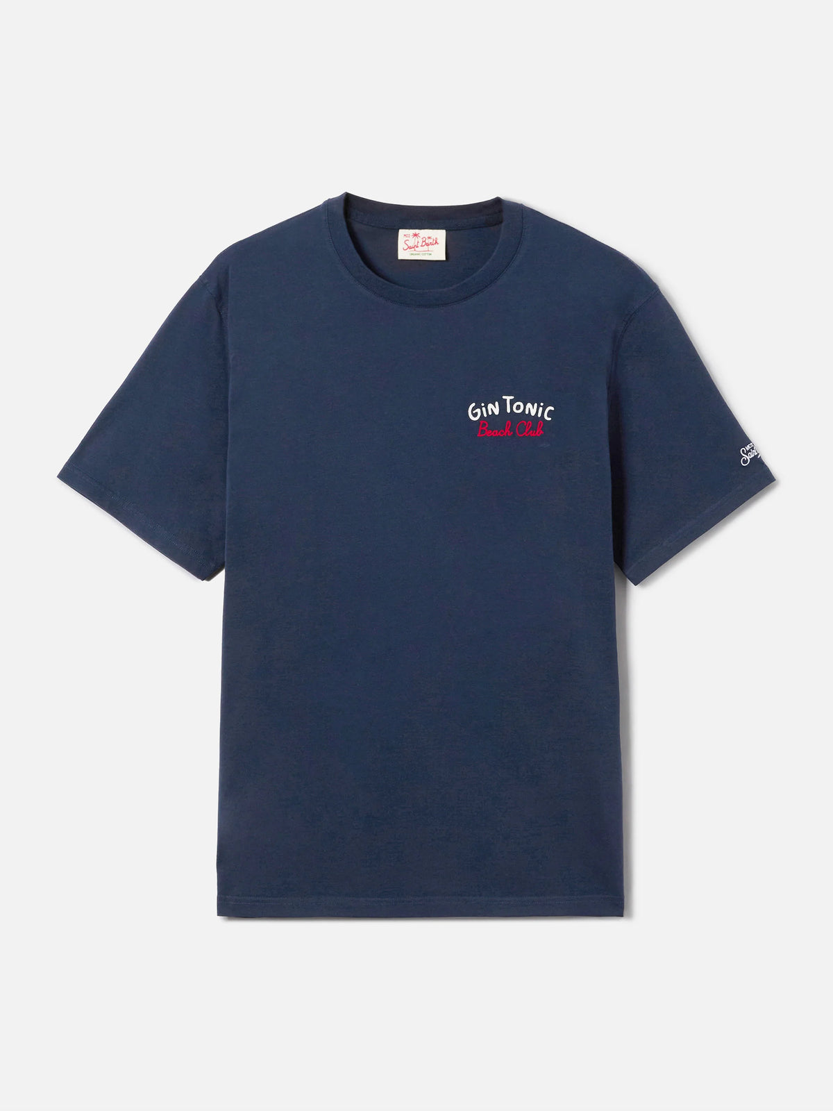 Blue Portland t-shirt with Gin Tonic Beach Club front/back embroidery