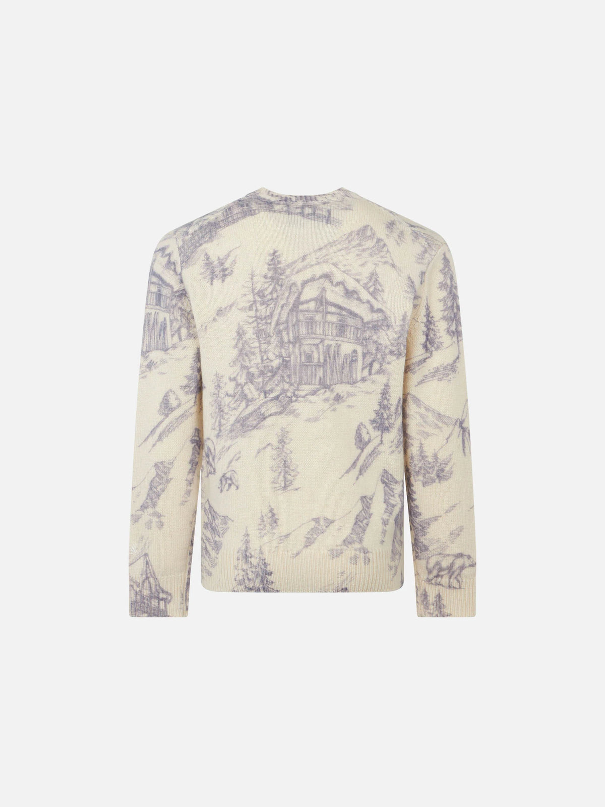 Girl crewneck toile de jouy sweater with La Montagne embroidery