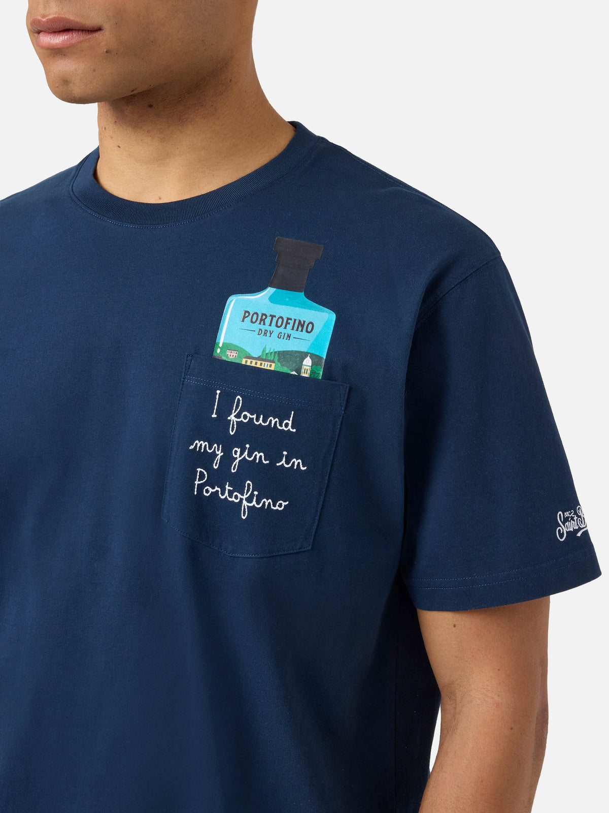 Blue Austin t-shirt with I Found My Gin In Portofino embroidery | Special Edition
