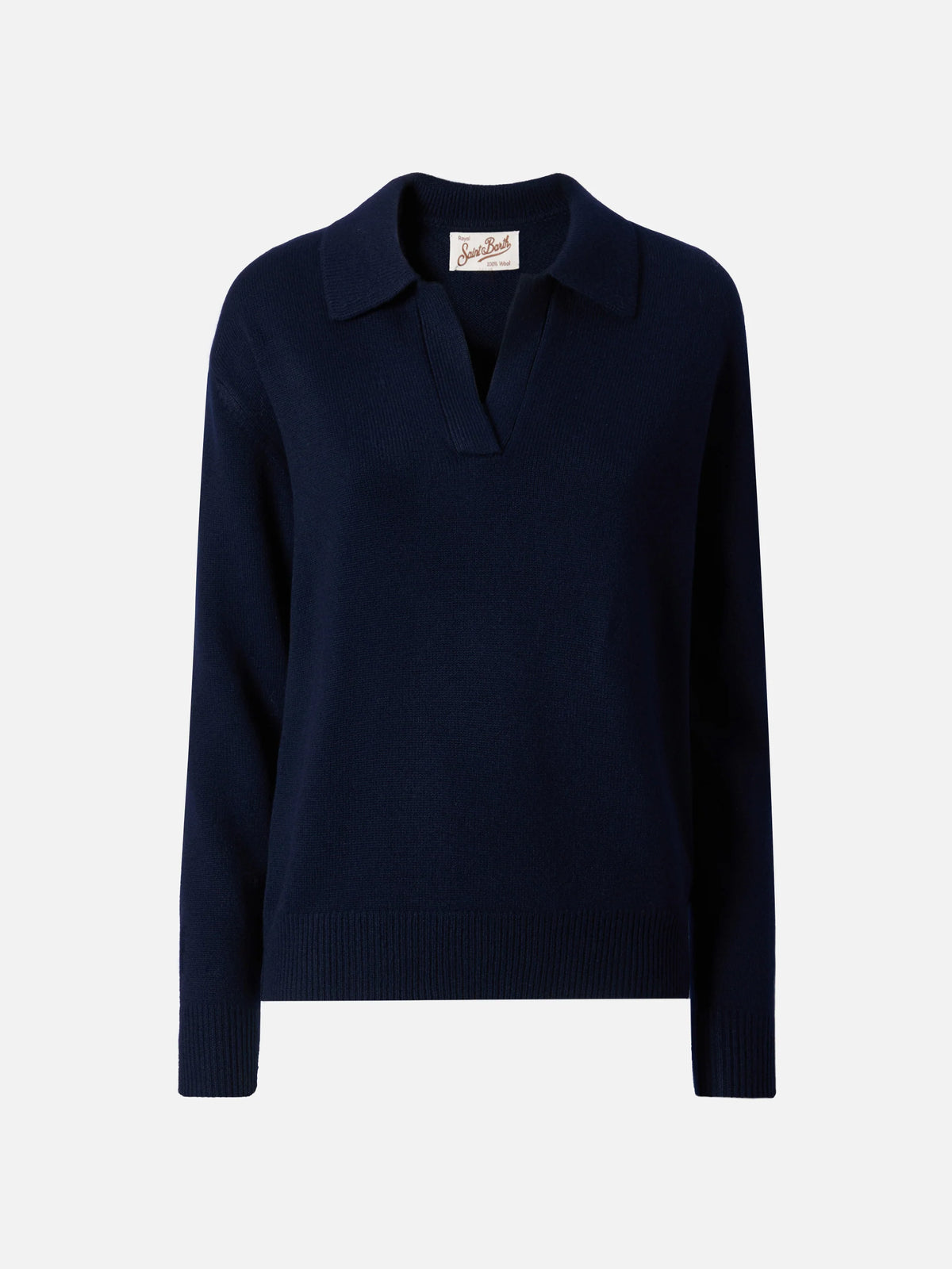 Midnight blue Eze wool sweater with polo collar