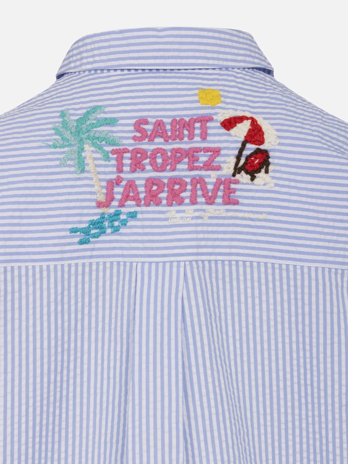 Blue Jr off-white rib-knit cotton crop tank with embroidery