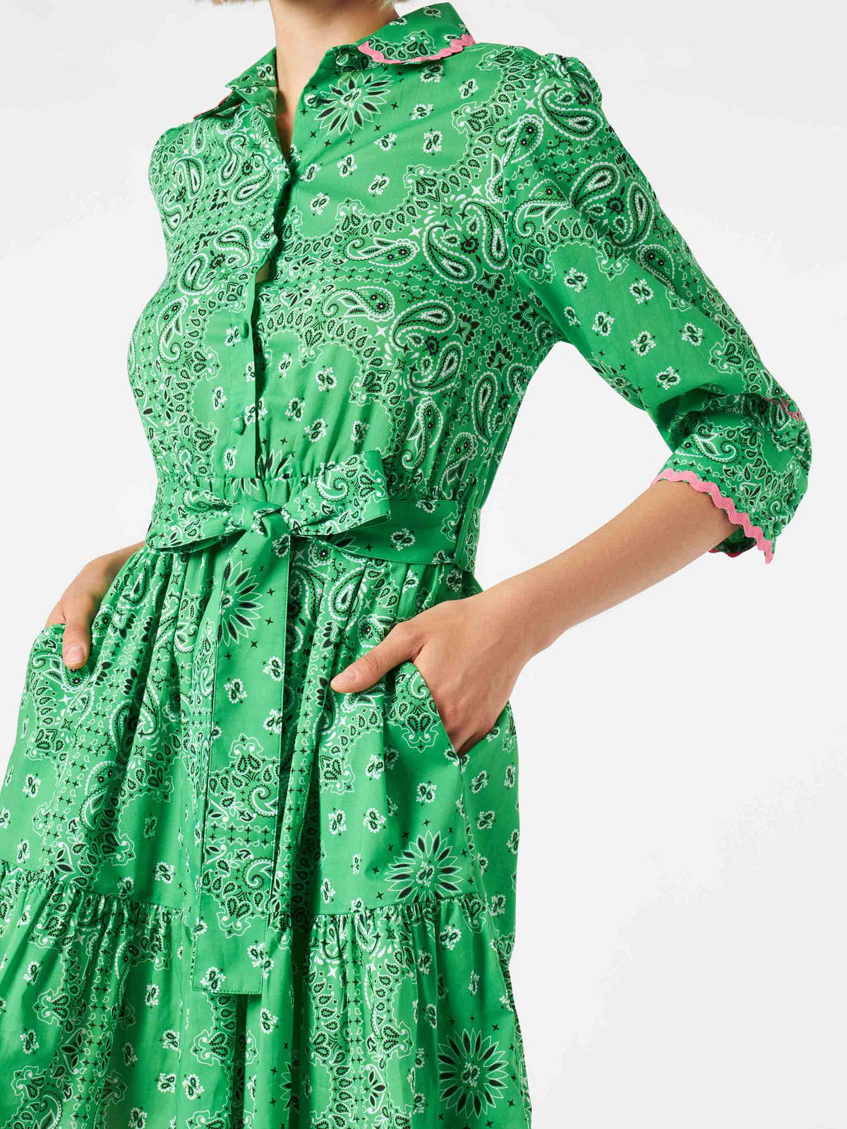 Cotton short dress Daisi with bandana print and embroideries