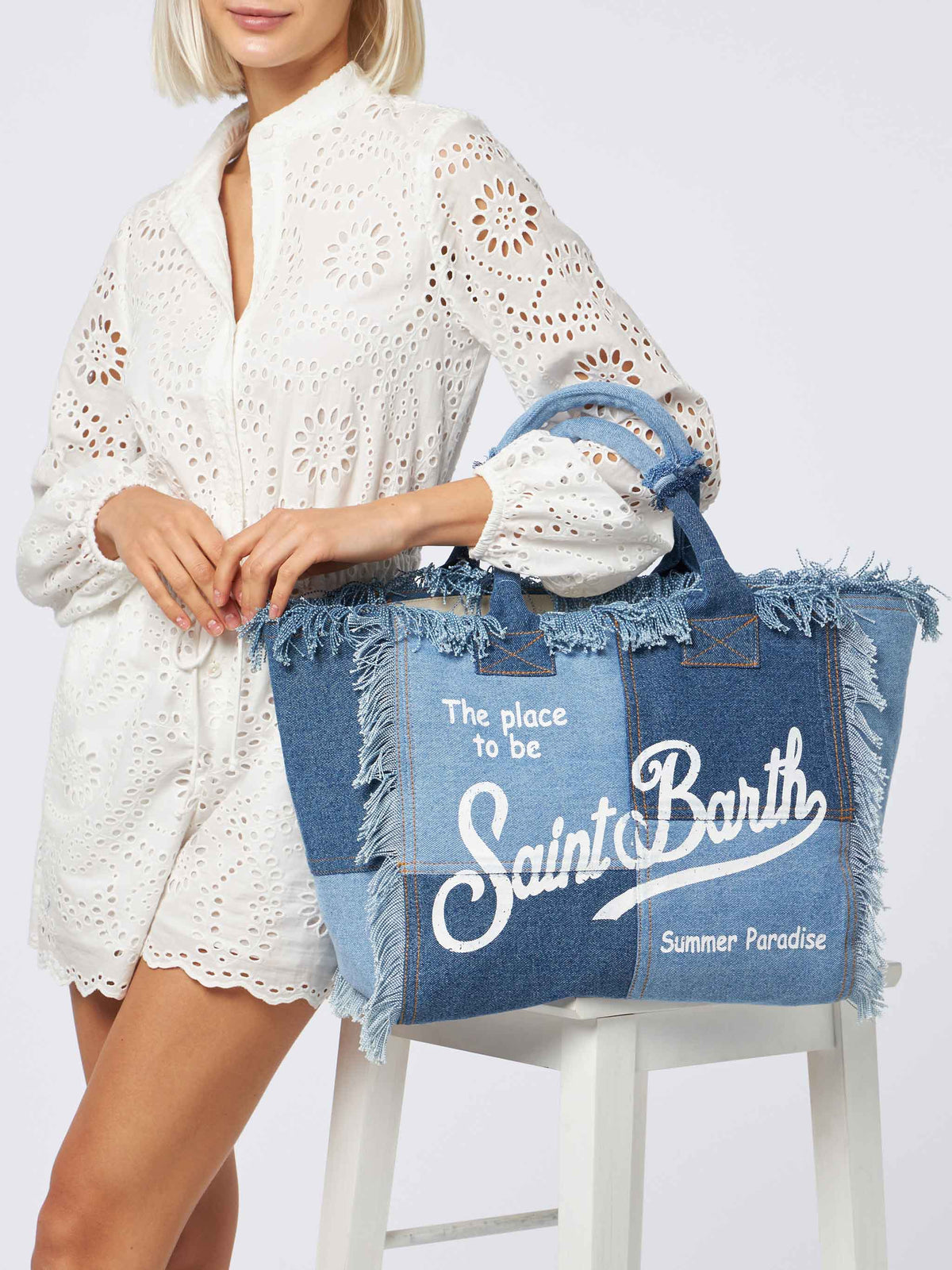 Denim patchwork cotton canvas Vanity tote bag