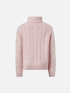 Adler Jr turtleneck cable-knit with snowflake rhinestone embellishments