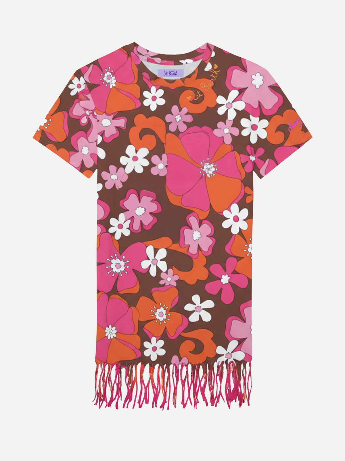 Abbey dress with fringes and retro flower print