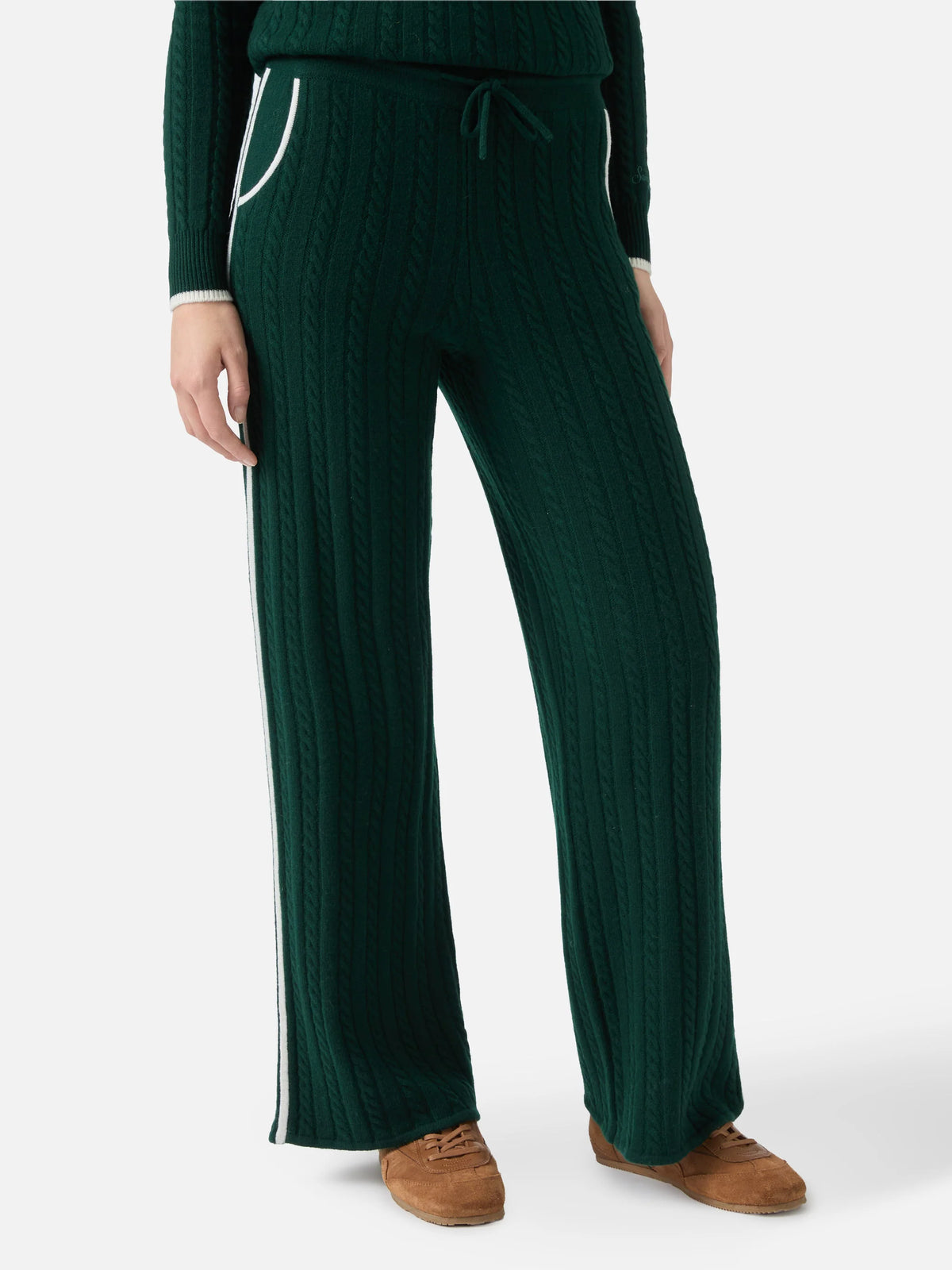 Clichy cable-knit wool polo in British green