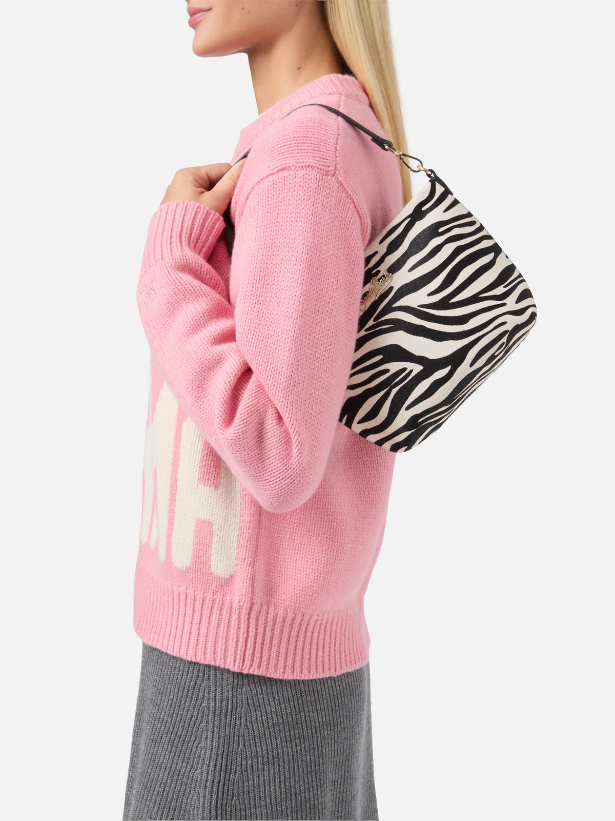 Aline Shoulder Bag in brushed leather and zebra-print calf hair
