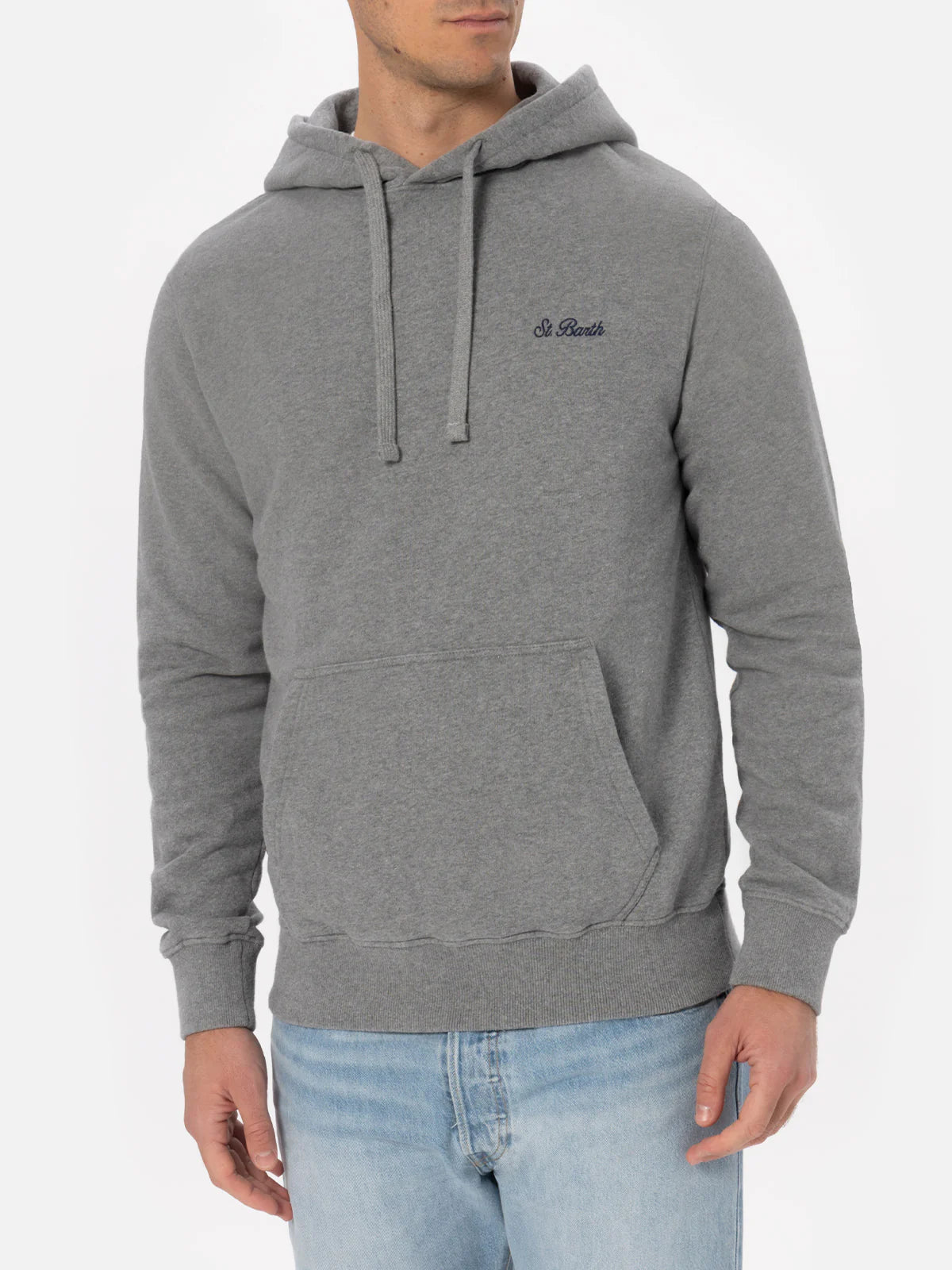 Tribeca cotton sweatshirt in grey melange solid color with logo embroidery