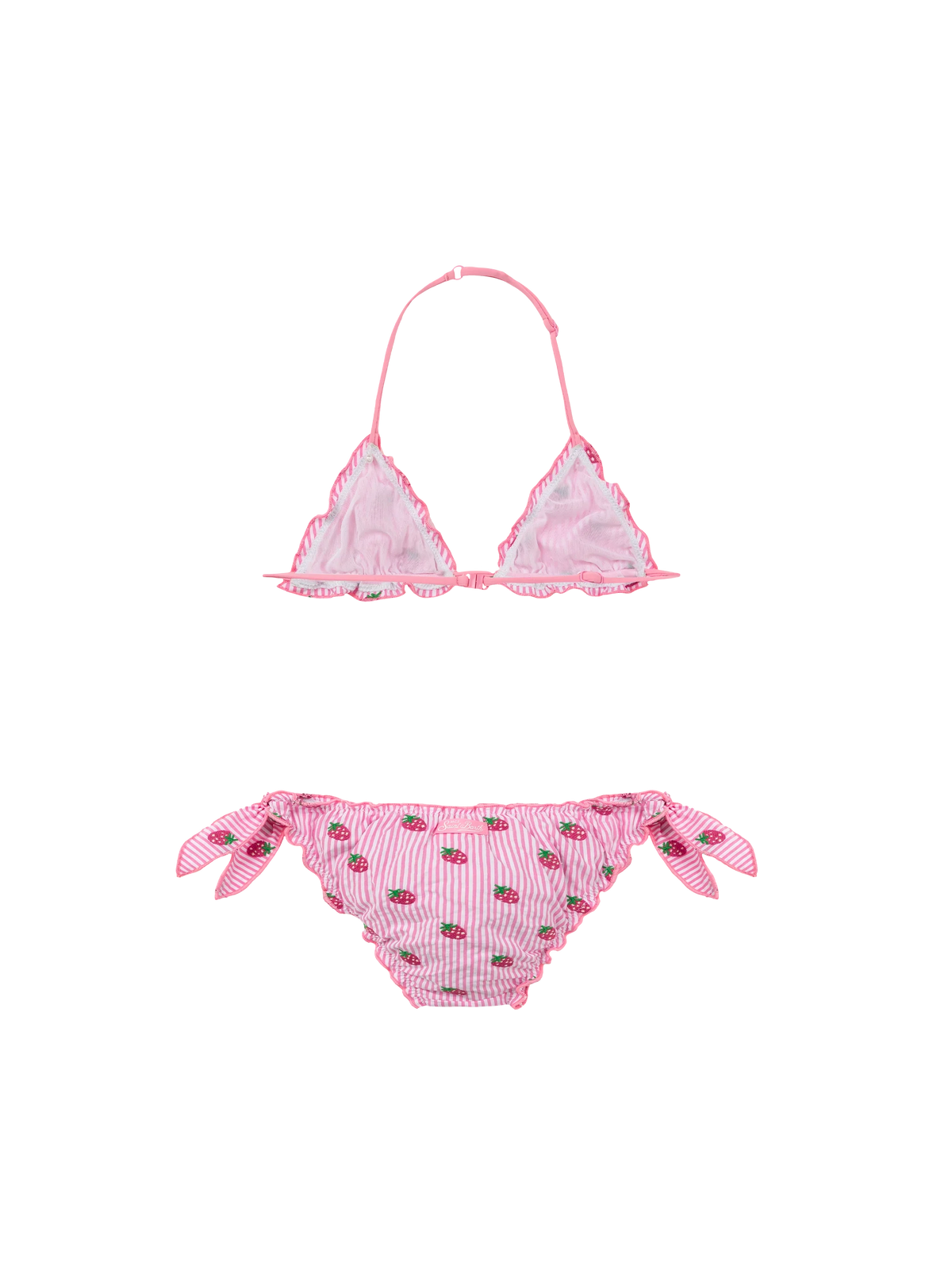 Cris classic seersucker triangle bikini with striped print and embroidery
