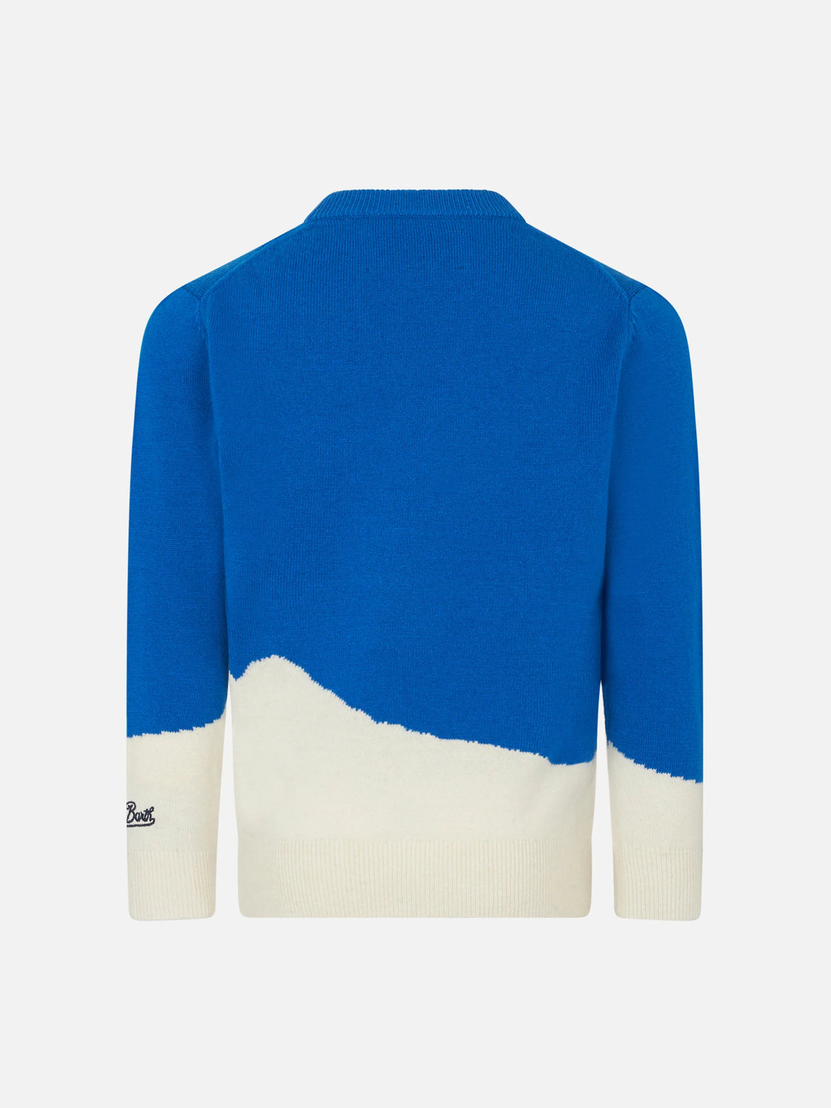 Boy crewneck sweater with Courma cable postcard jacquard