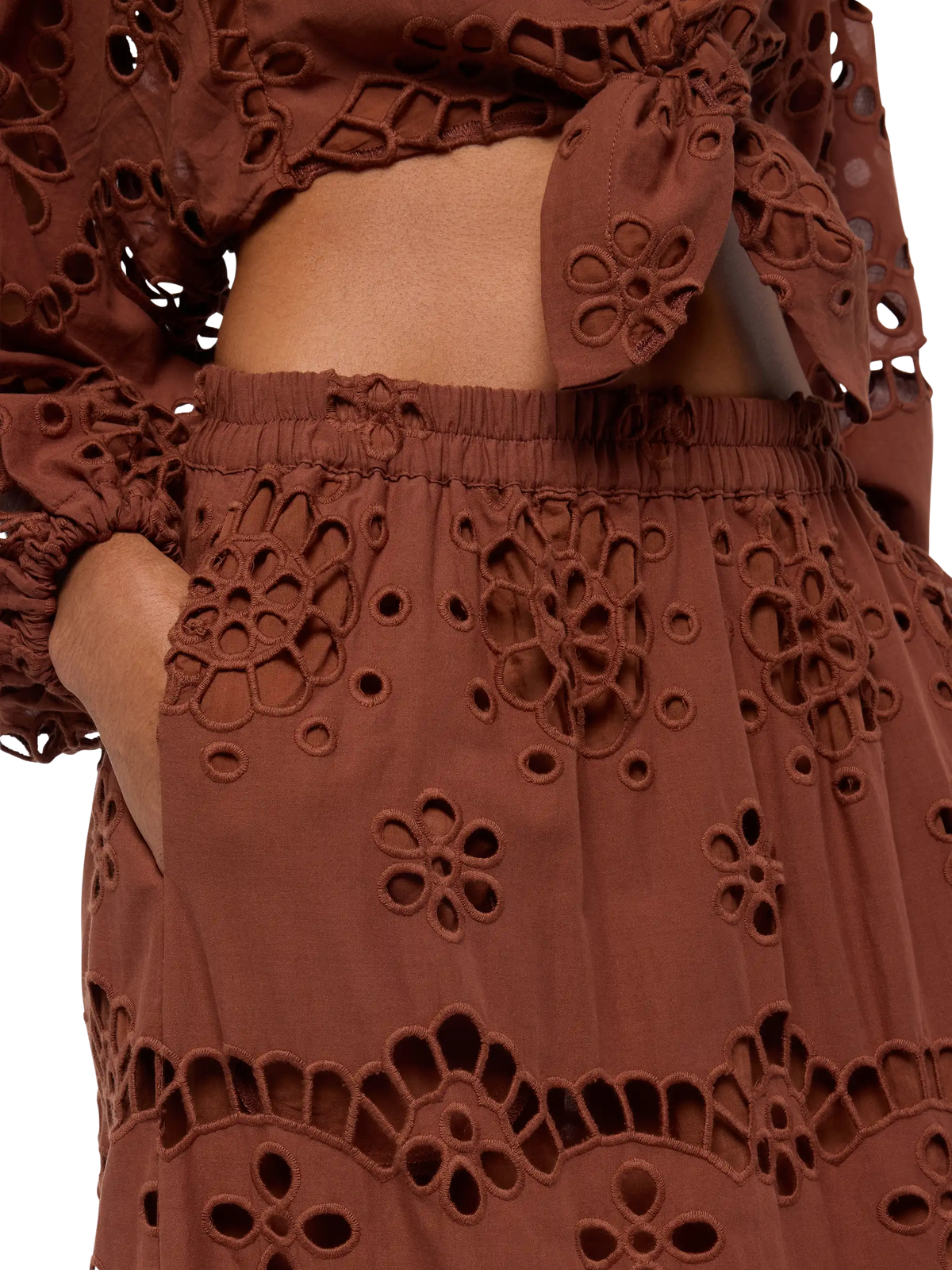 Jenny camel brown cotton Sangallo skirt