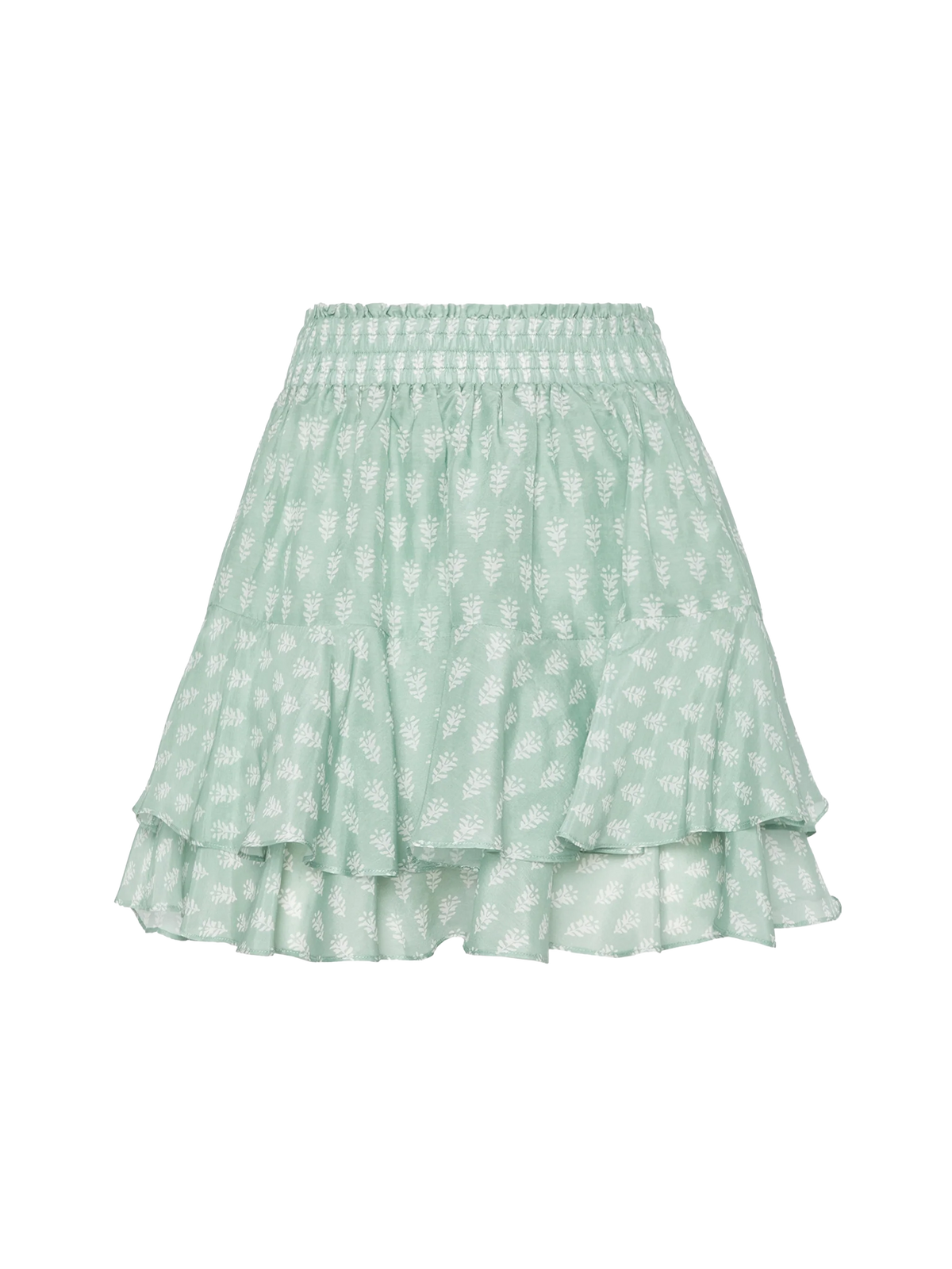Eivissa ruffled mini skirt in silk voile with flower print