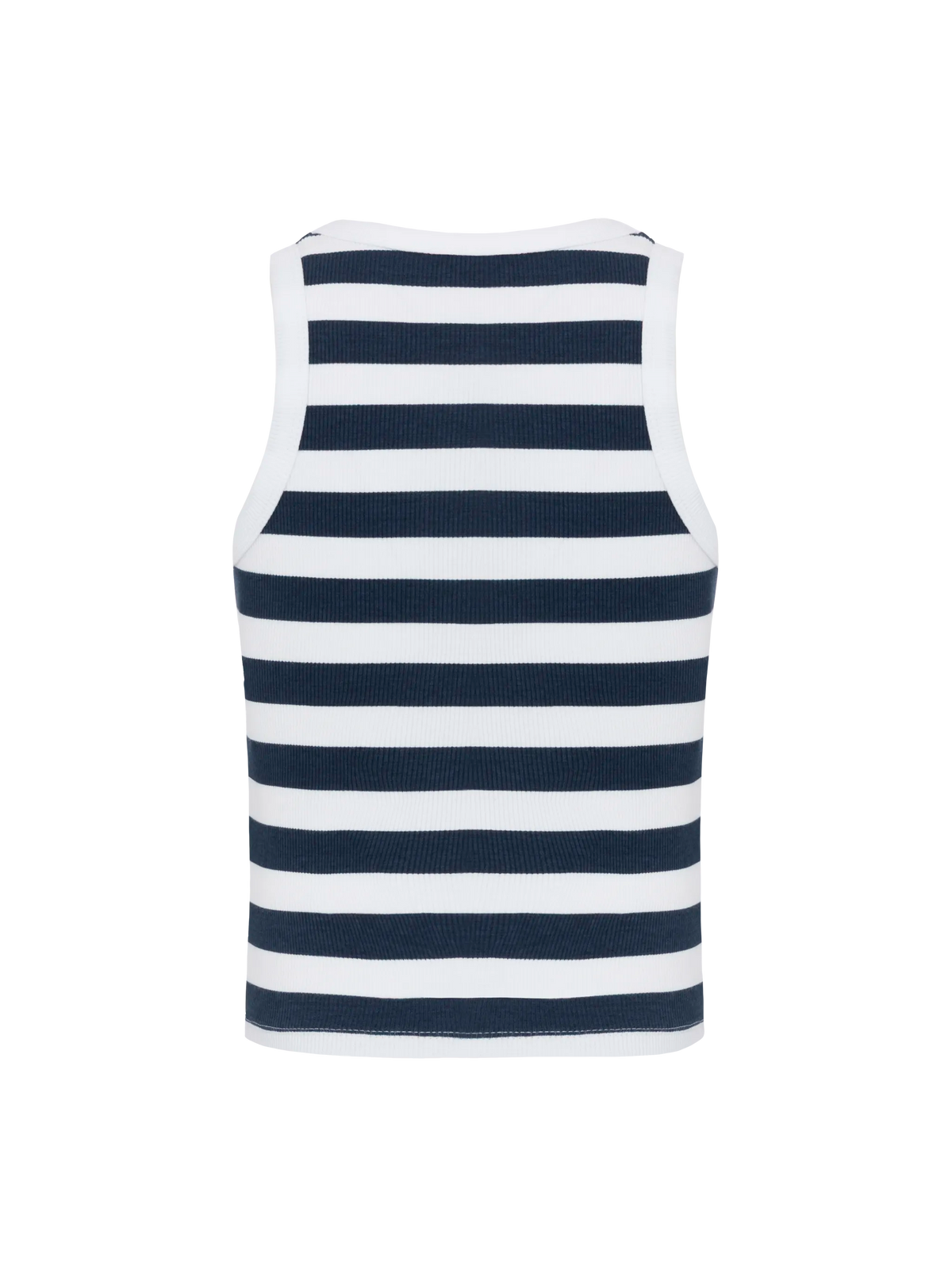 Blue Jr navy blue striped rib-knit cotton crop tank with embroidery