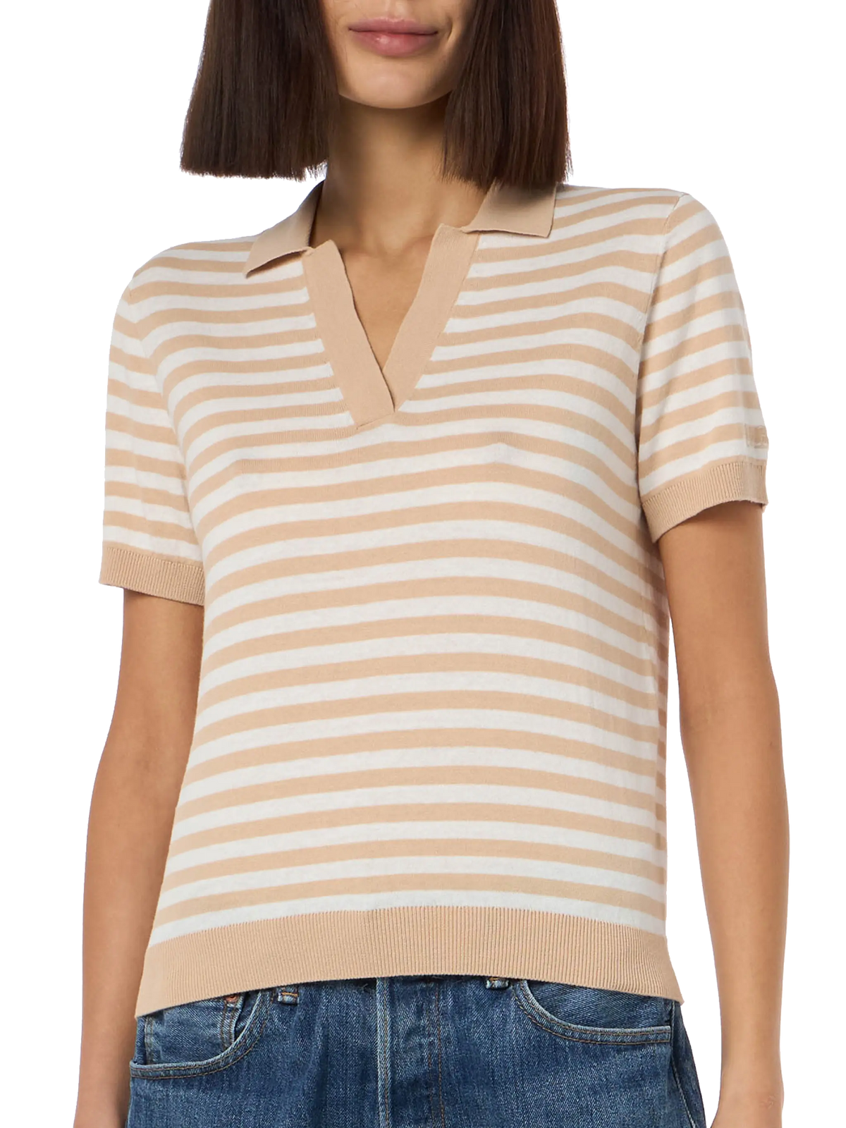 Evonne beige and white striped knitted polo