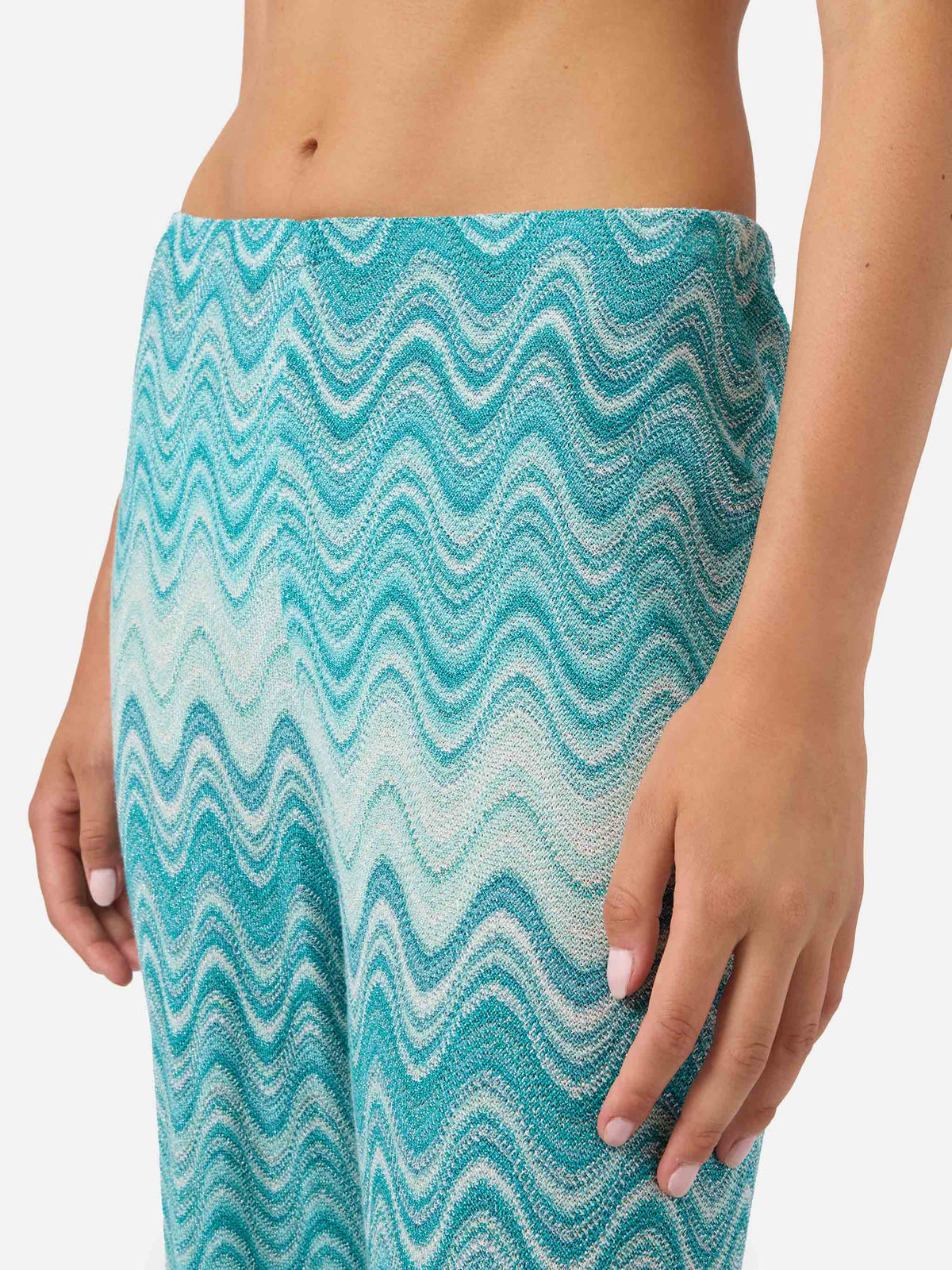 Aqua green Amalia degradé raschel long trousers
