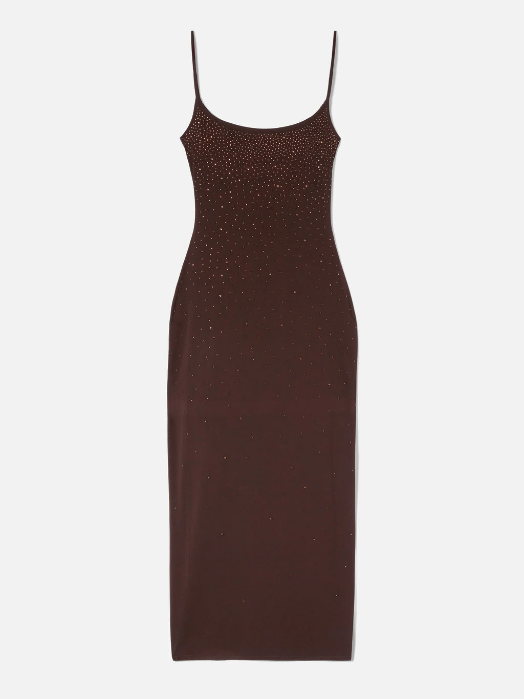 Long Evy dress in brown with degradé-effect strass