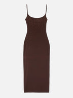 Long Evy dress in brown with degradé-effect strass