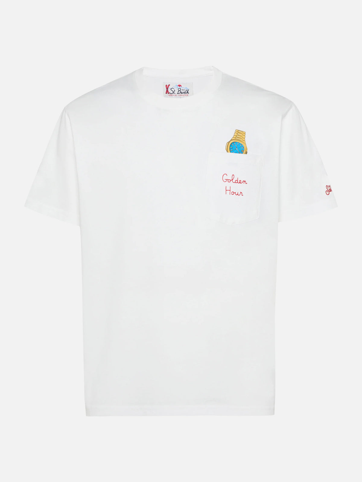 Connor cotton T-shirt in white with Golden hour pocket embroidery