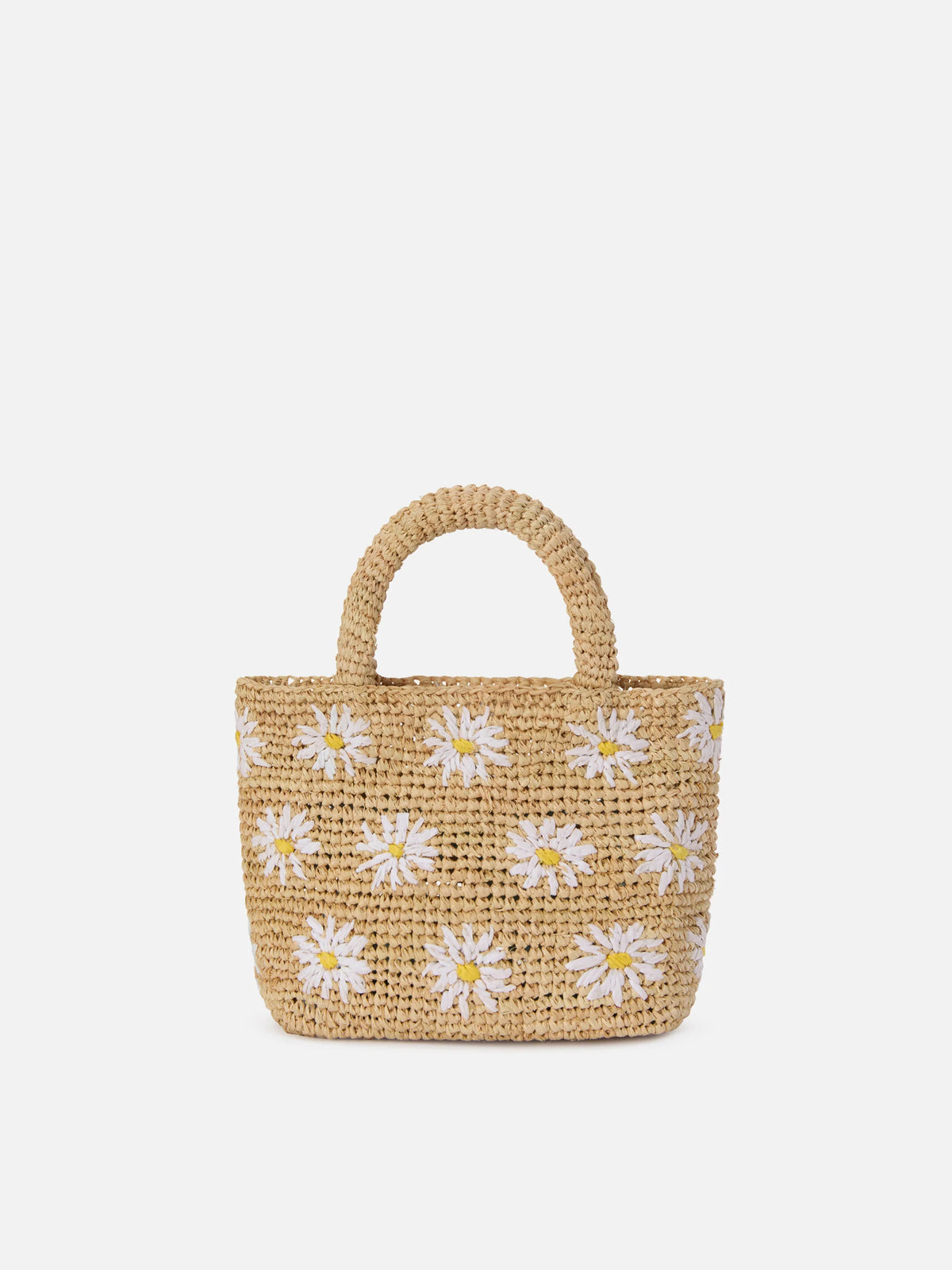 Beach mini raffia bag with embroidered daisies